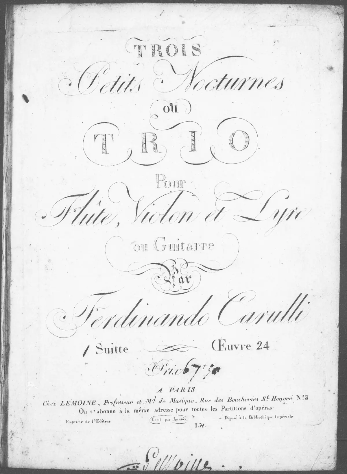 3 Petits Nocturnes ou Trio pour Flûte, Violon et Lyre ou Guitare - Page 1