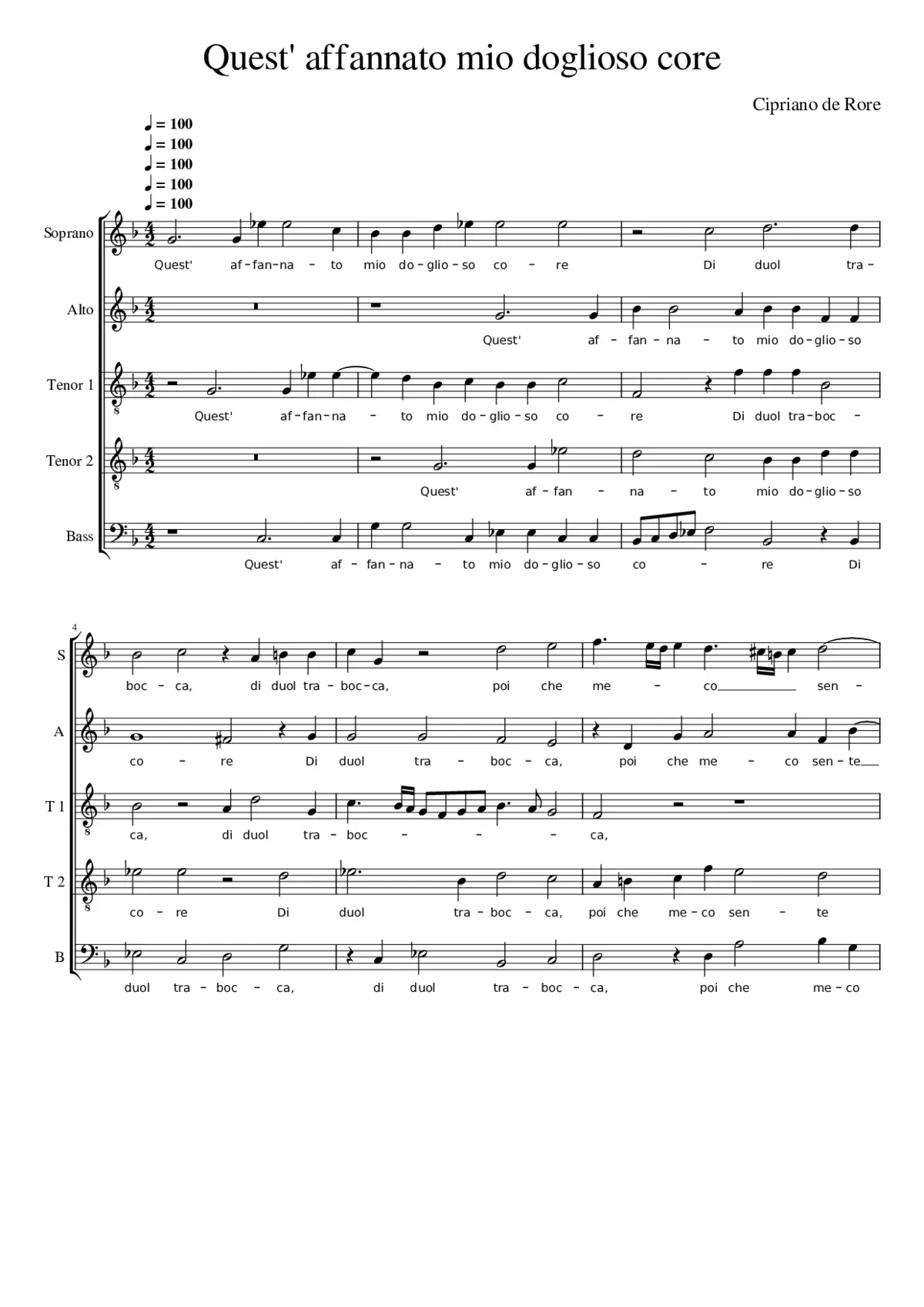 Quest' affannato mio doglioso core - Page 1