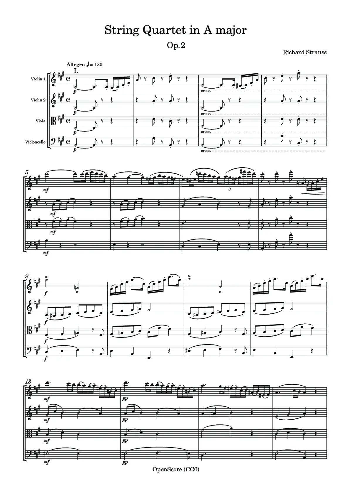 String Quartet in A major, Op.2 - Page 1