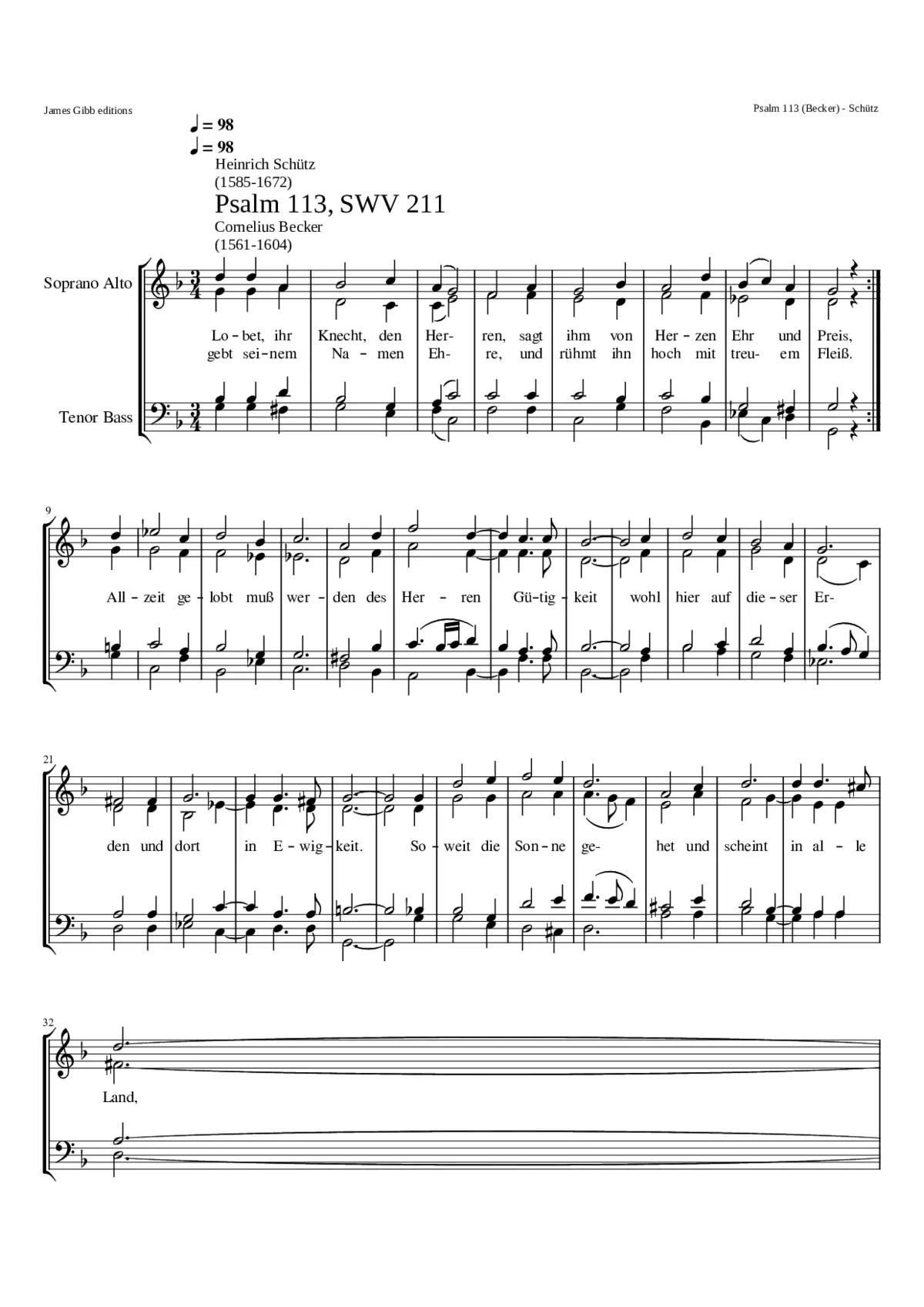 Lobet ihr Knecht den Herren SWV 211 - Page 1