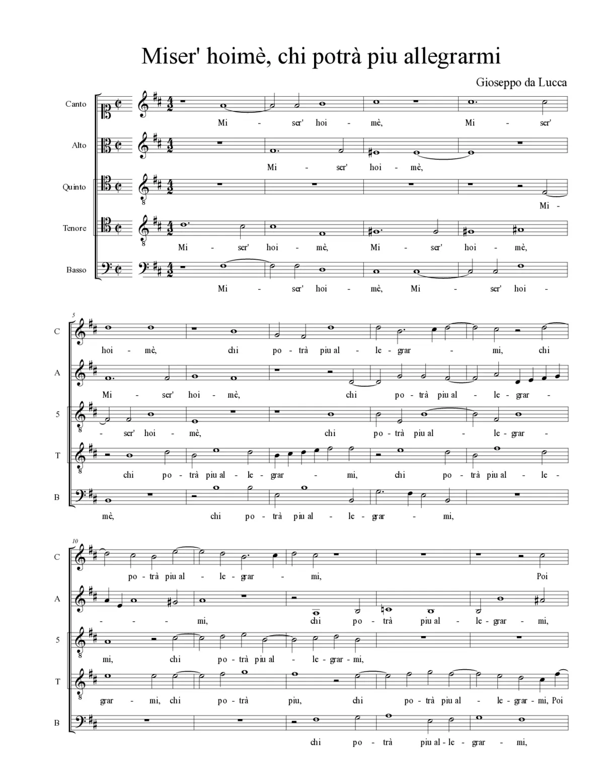 Miser' hoimè, chi potrà piu allegrarmi - Page 1