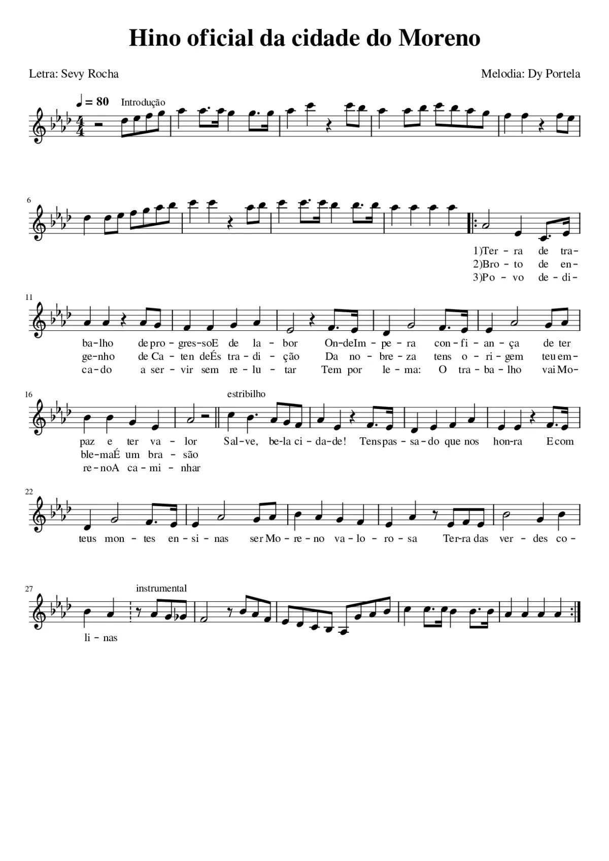 Hino oficial da cidade do Moreno - Page 1