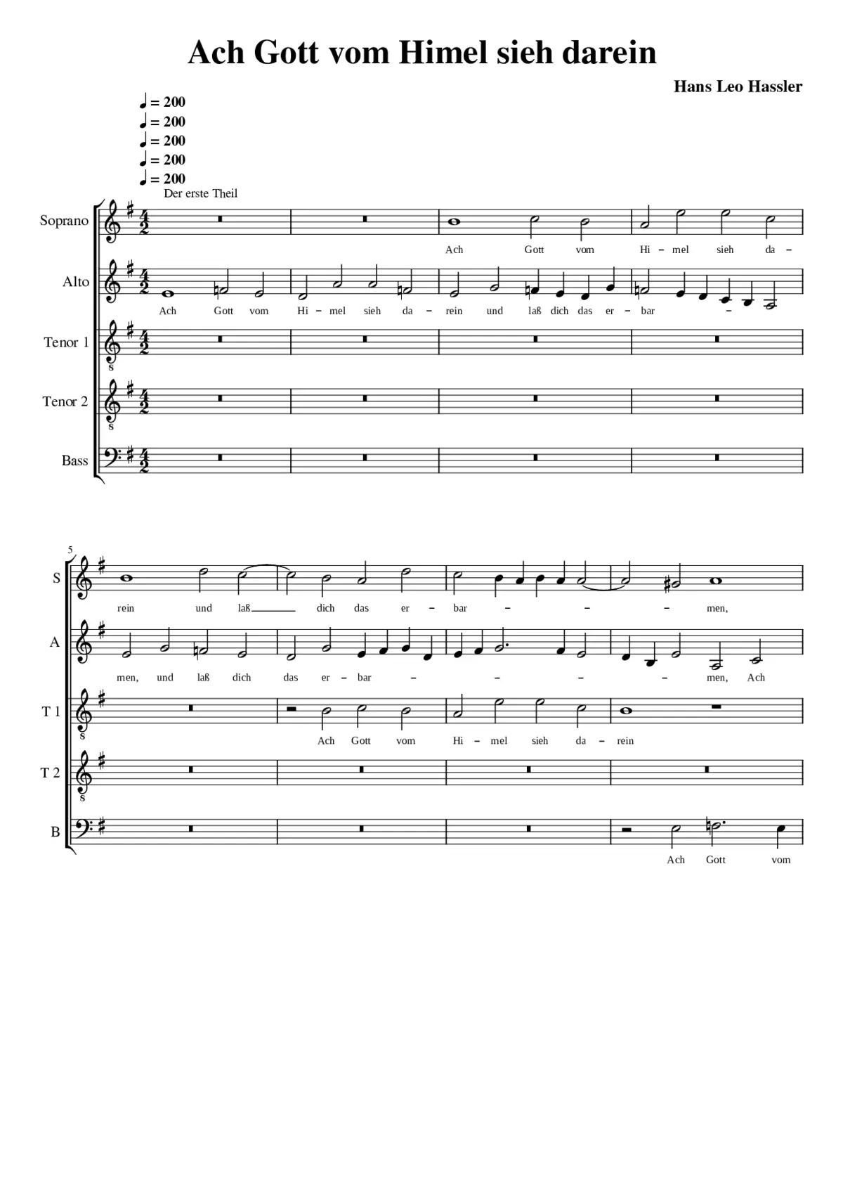 Ach Gott vom Himel sieh darein (polyphonic) (not to be confused with the 4-part chorale harmonization) - Page 1