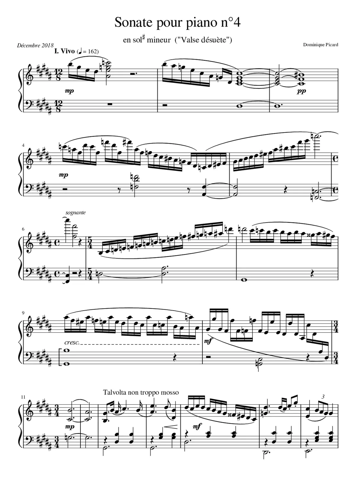 Piano sonata n4 in G-sharp minor by Dominique Picard - 1st mv - Page 1