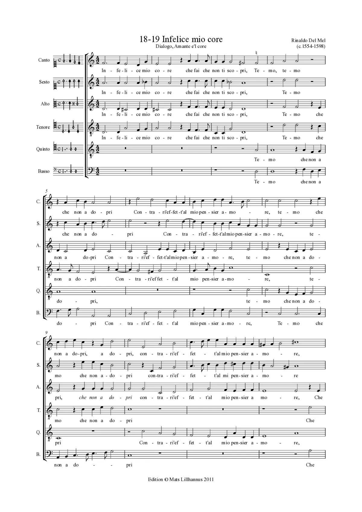 Infelice mio core - Ahi fiera e trista sorte - Page 1