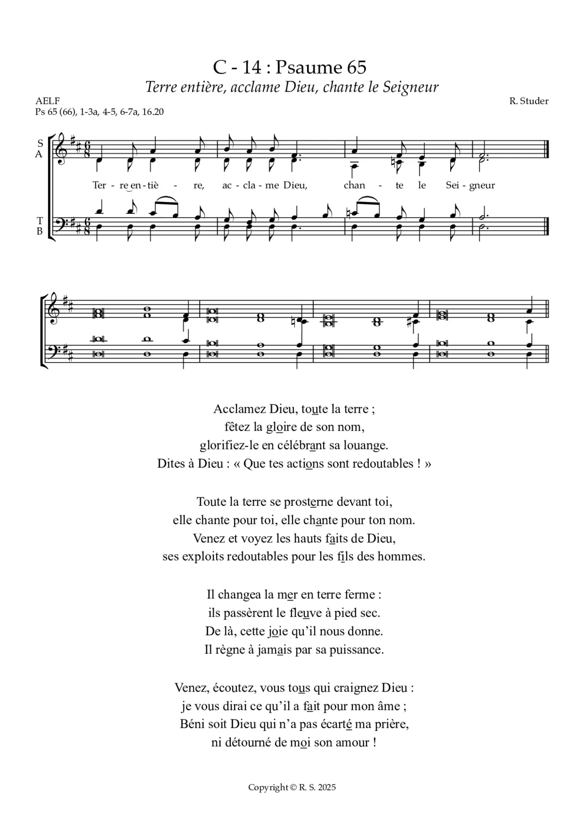 C 14 Psaume 65 : Terre entière, acclame Dieu - Page 1