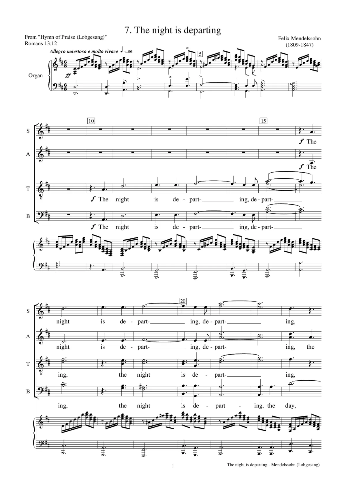 Hymn of Praise: No. 7 - The night is departing - Page 1