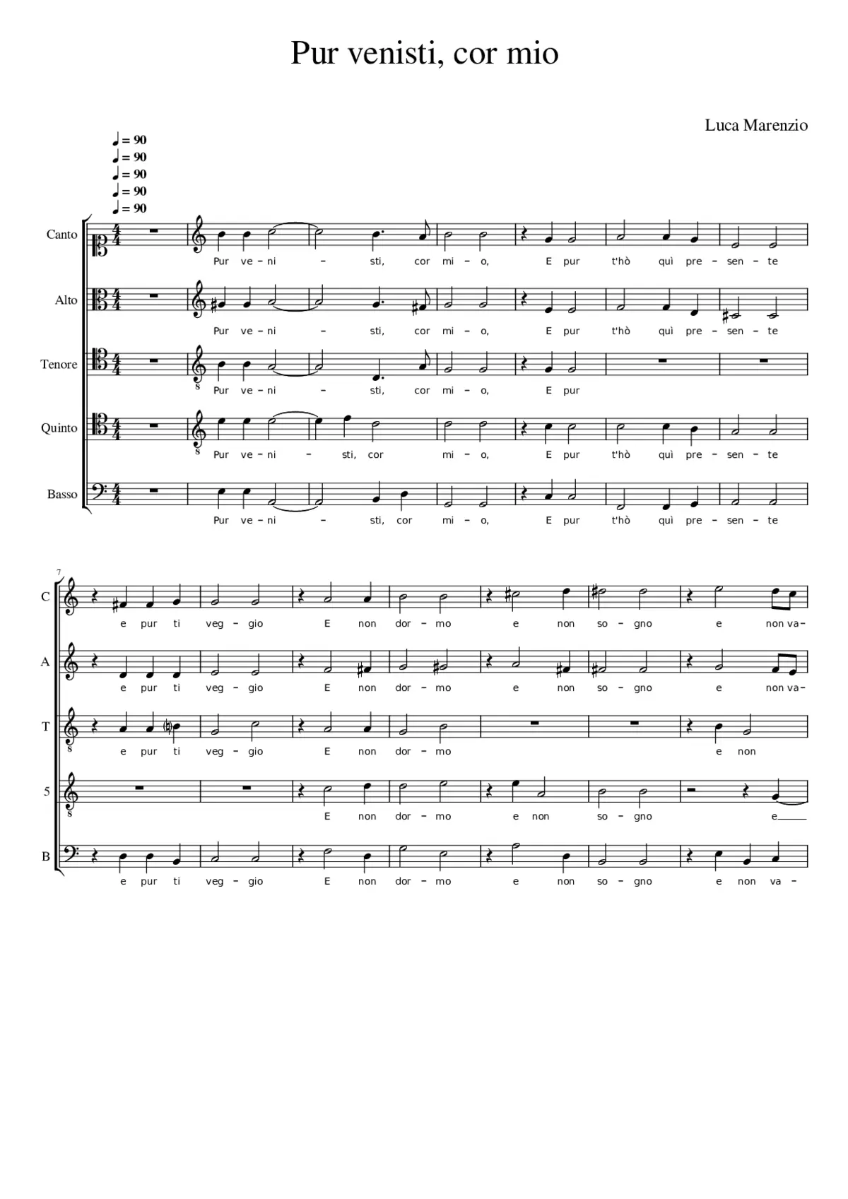 Pur venisti cor mio - Page 1