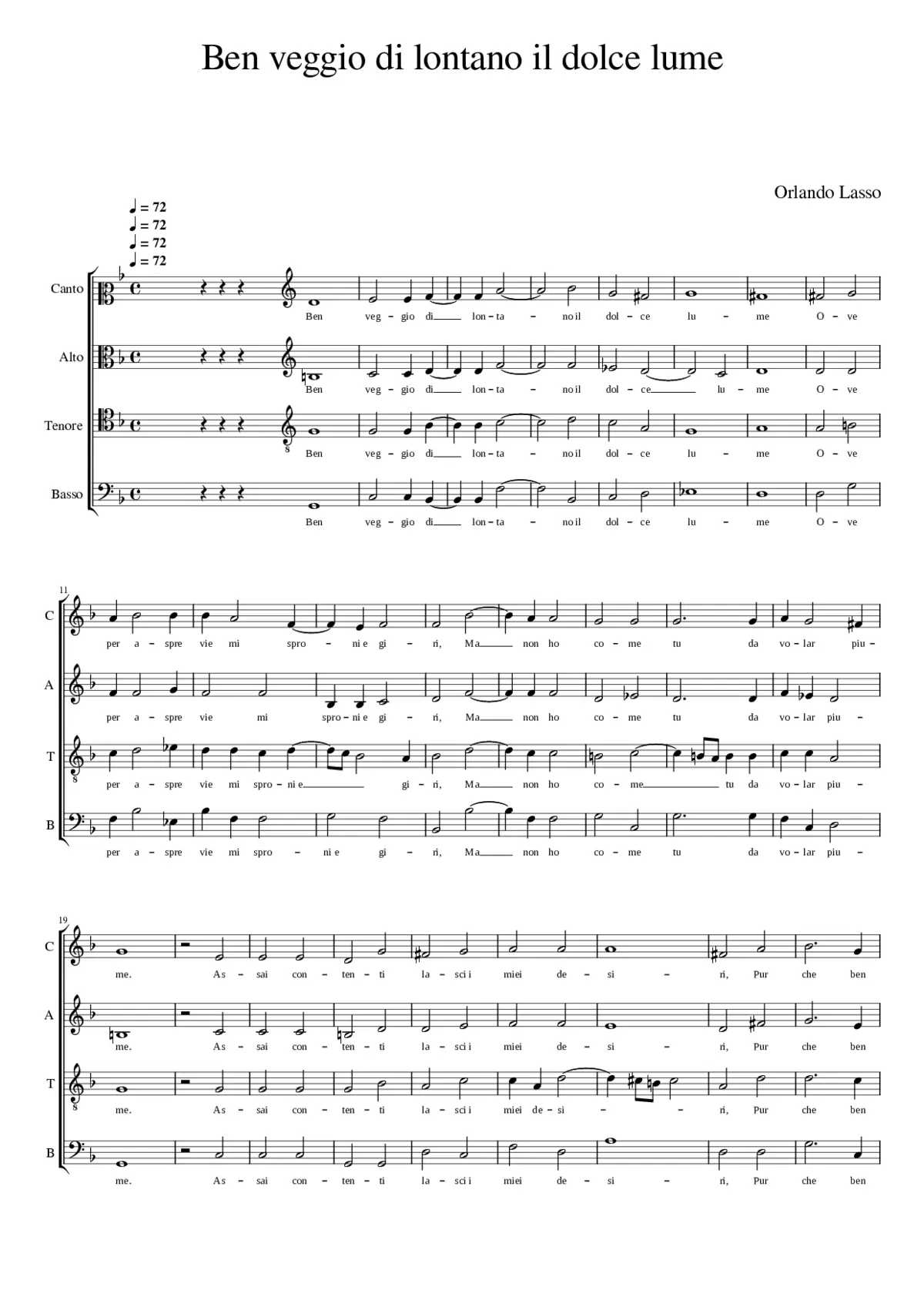 Ben veggio di lontano il dolce lume - Page 1