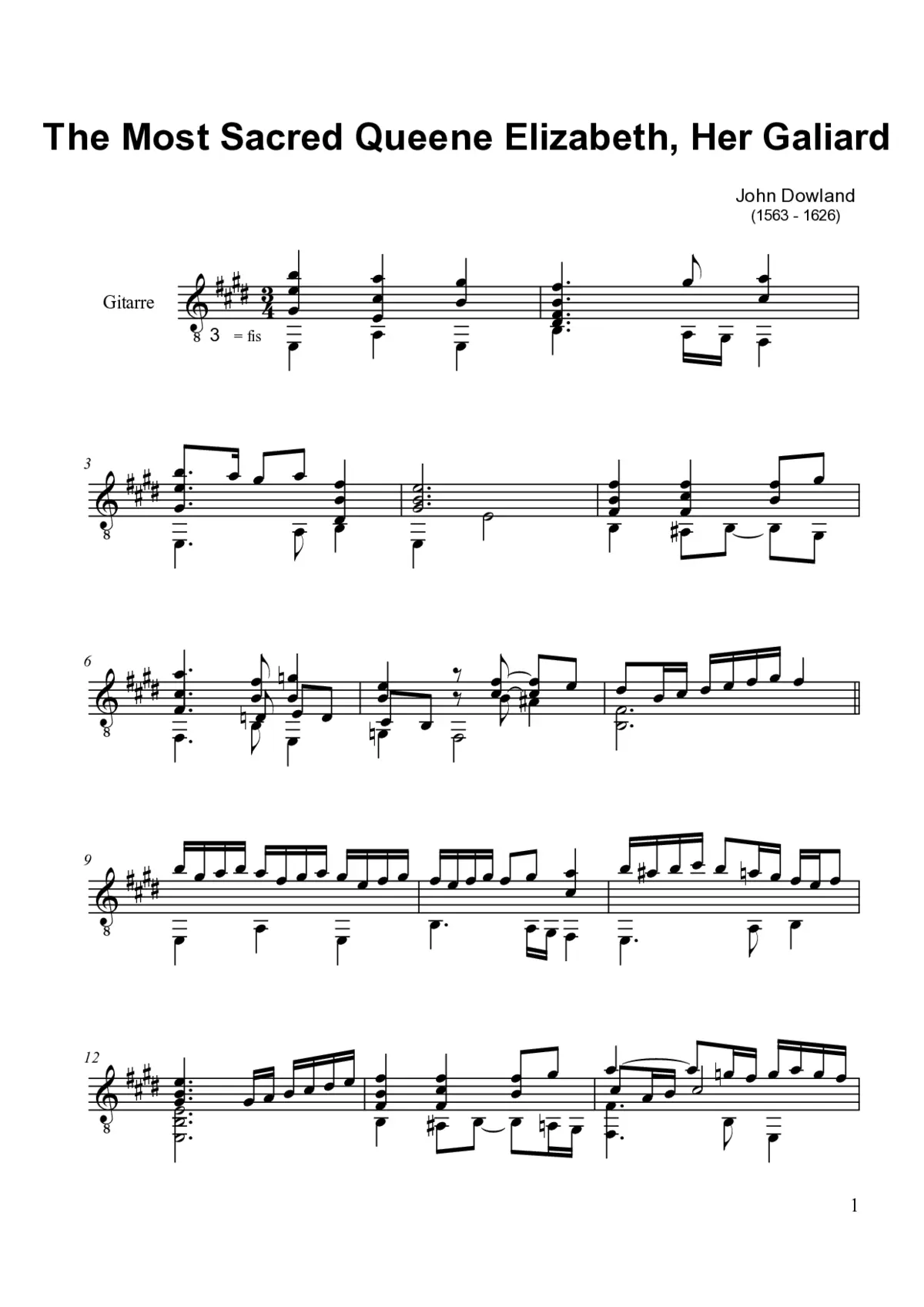The Most Sacred Queene Elizabeth, Her Galliard - Page 1