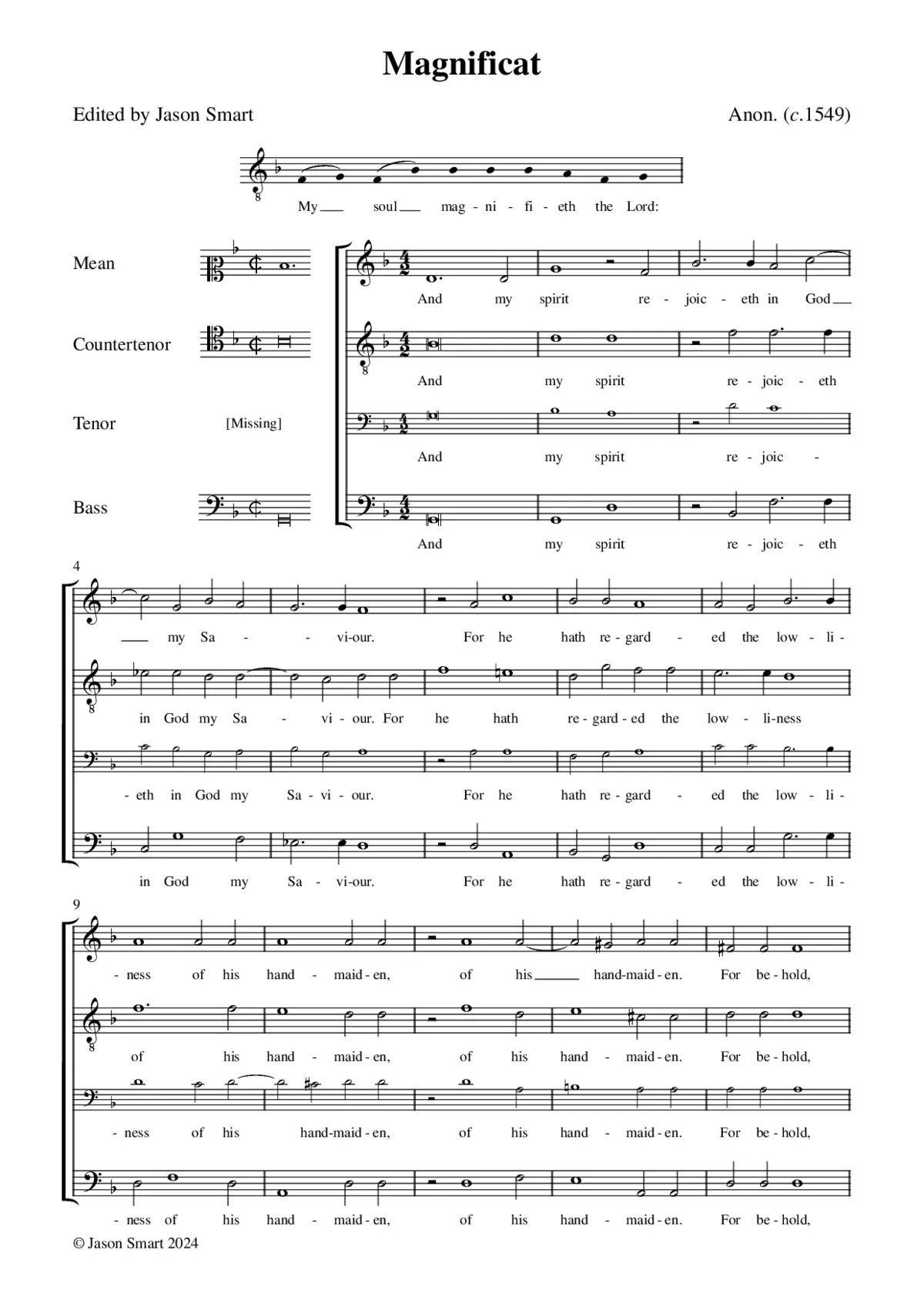 Magnificat (Wanley Partbooks, 2nd setting) - Page 1