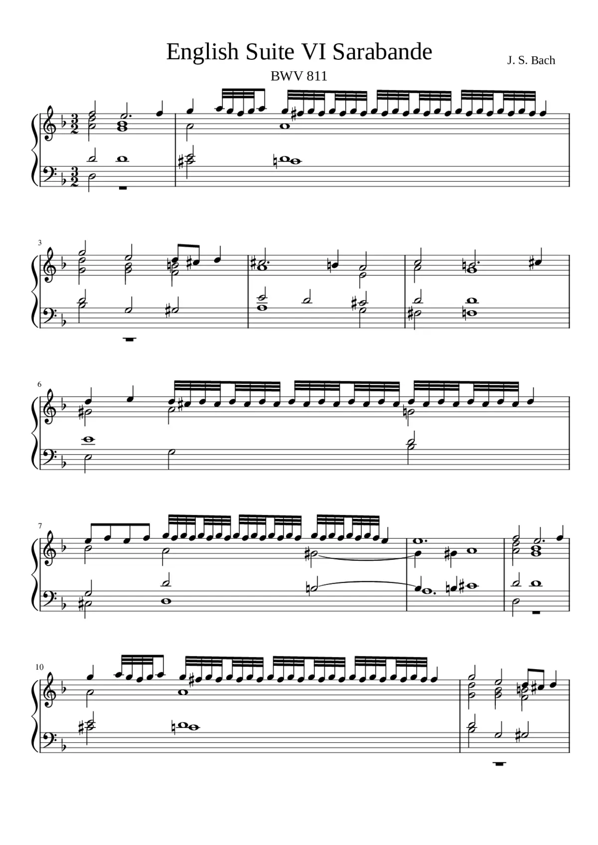 English Suite No.6 in D minor BWV 811 - Page 1