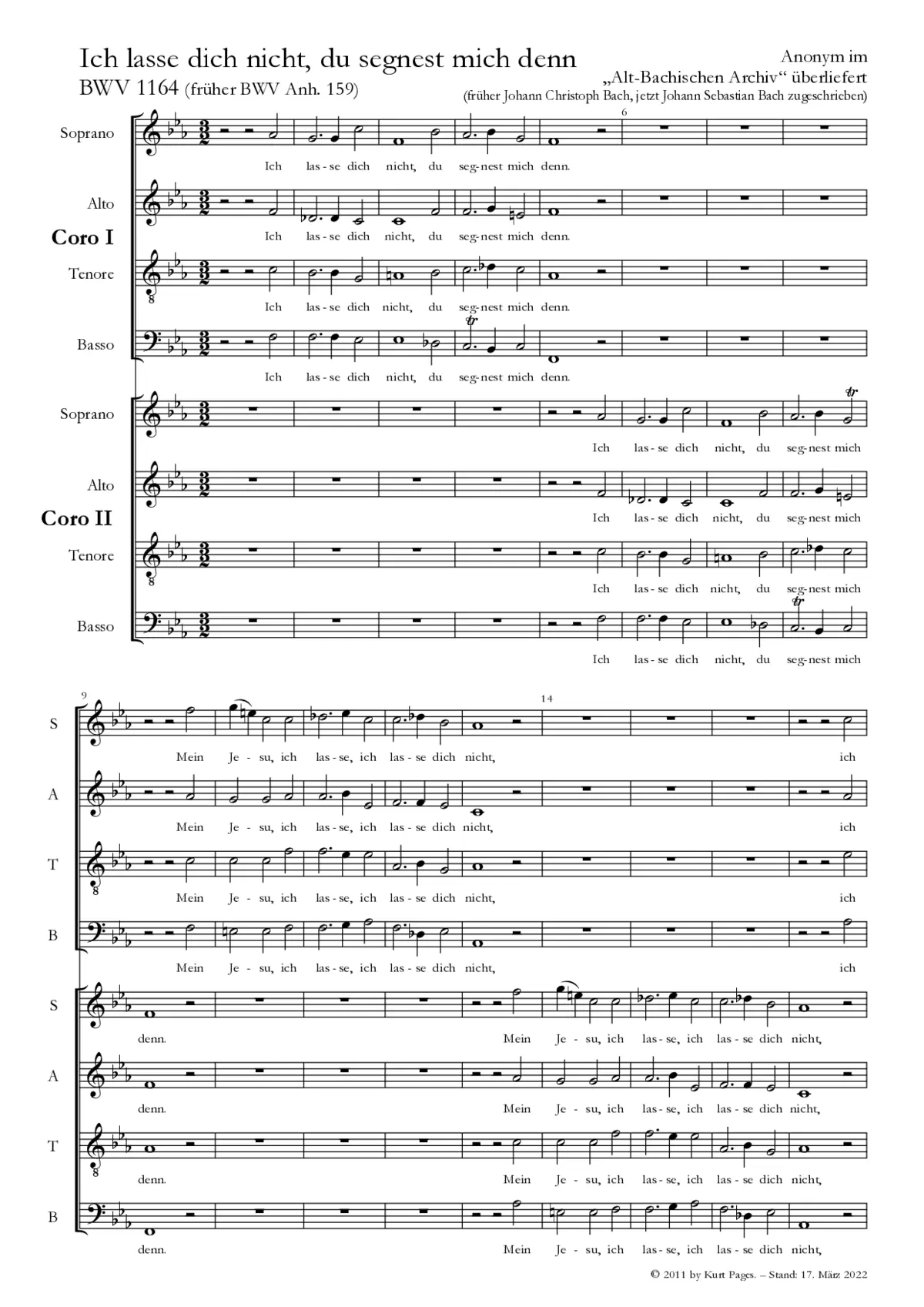 Ich lasse dich nicht, du segnest mich denn, BWV Anh. 159 - Page 1
