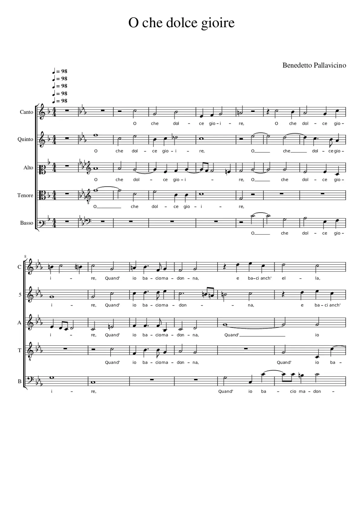 O che dolce gioire - Page 1