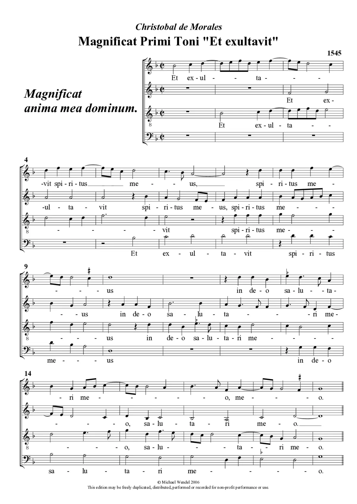 Magnificat Primi Toni 'Et exultavit' - Page 1