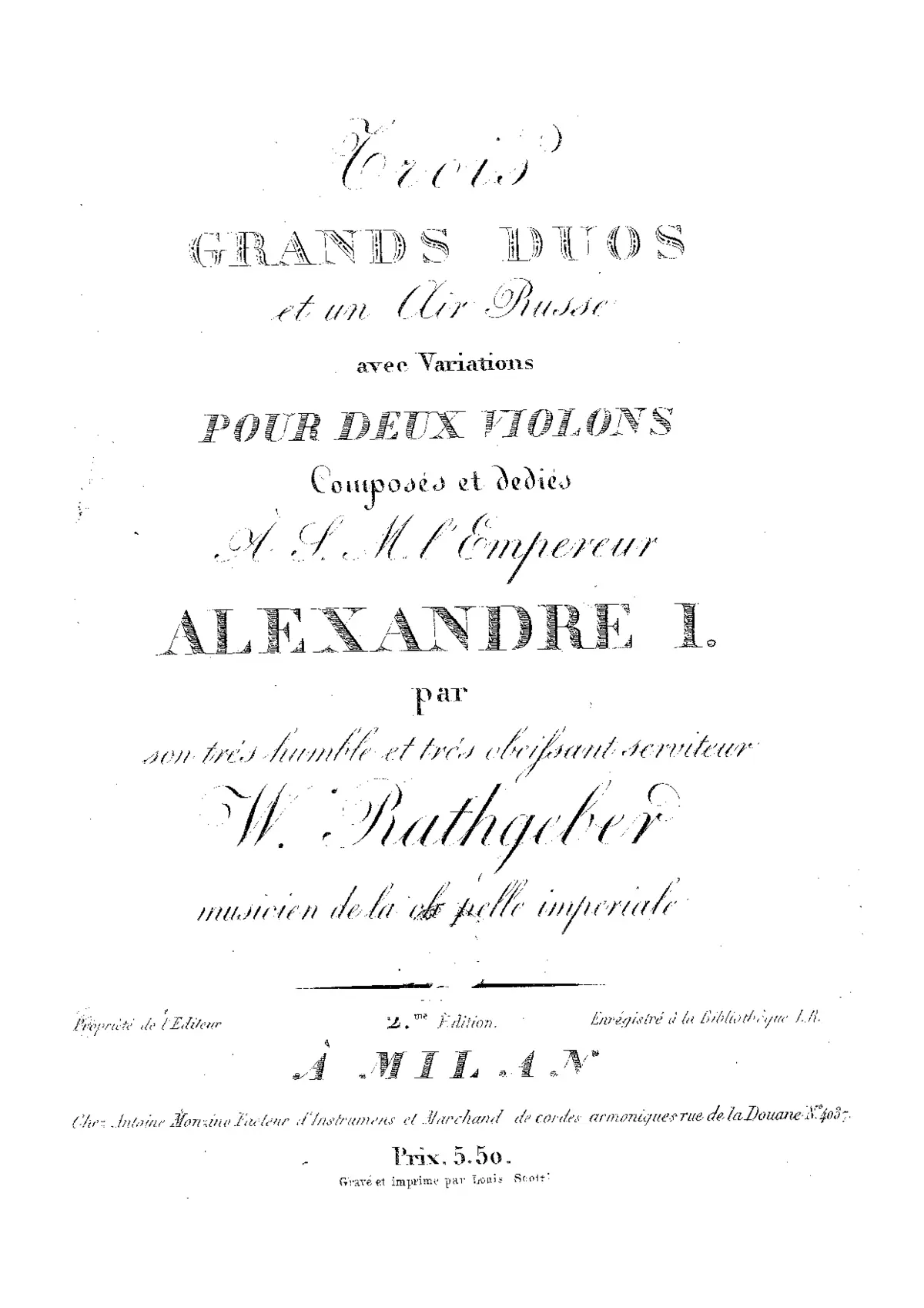 3 Grand Duos and a Russian Air for 2 Violins - Page 1