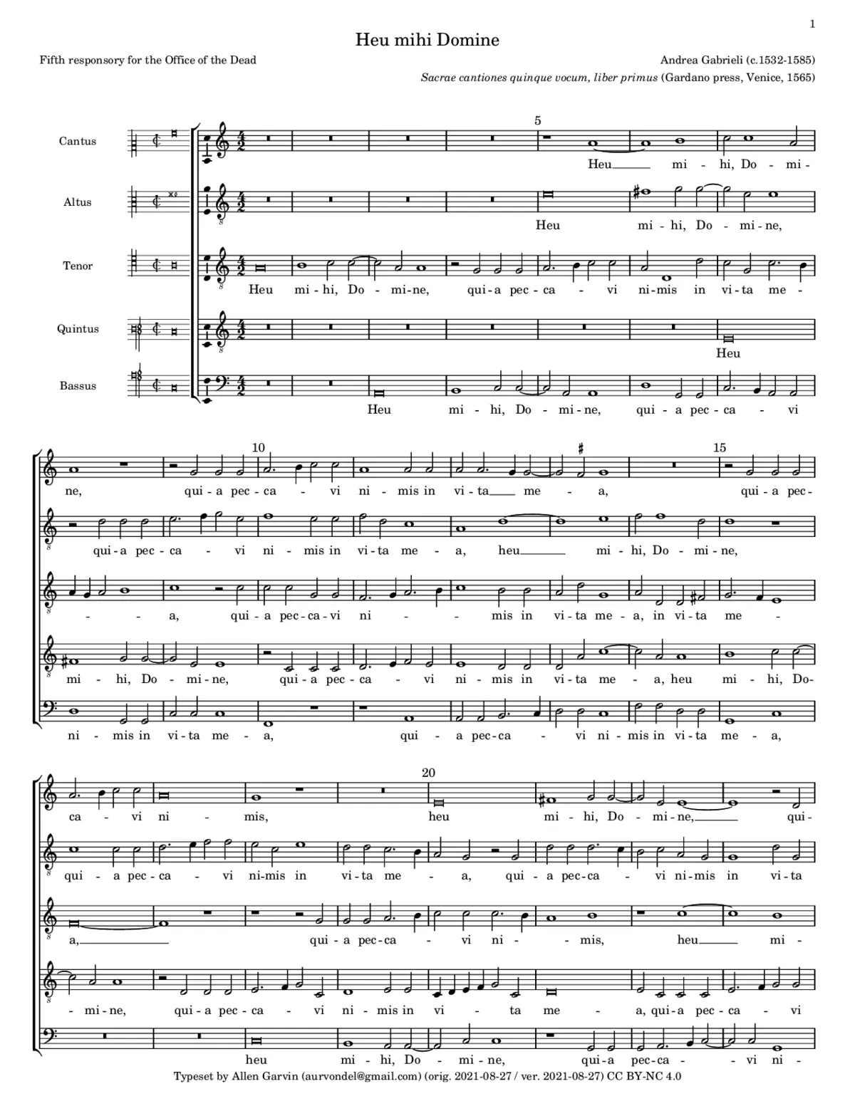 Heu mihi, Domine a 5 - Page 1