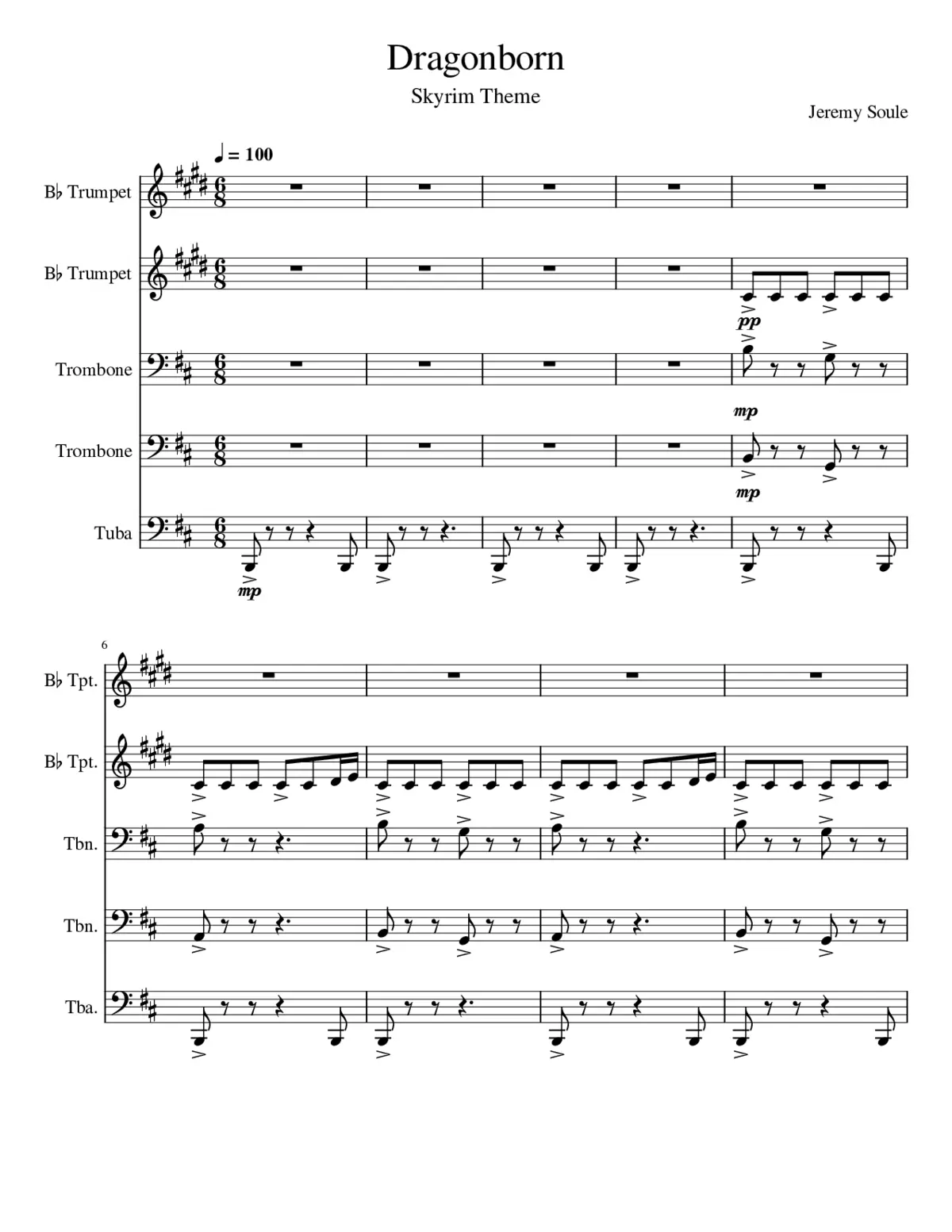 Brass Quintet - Dragonborn (Skyrim Theme) - Page 1
