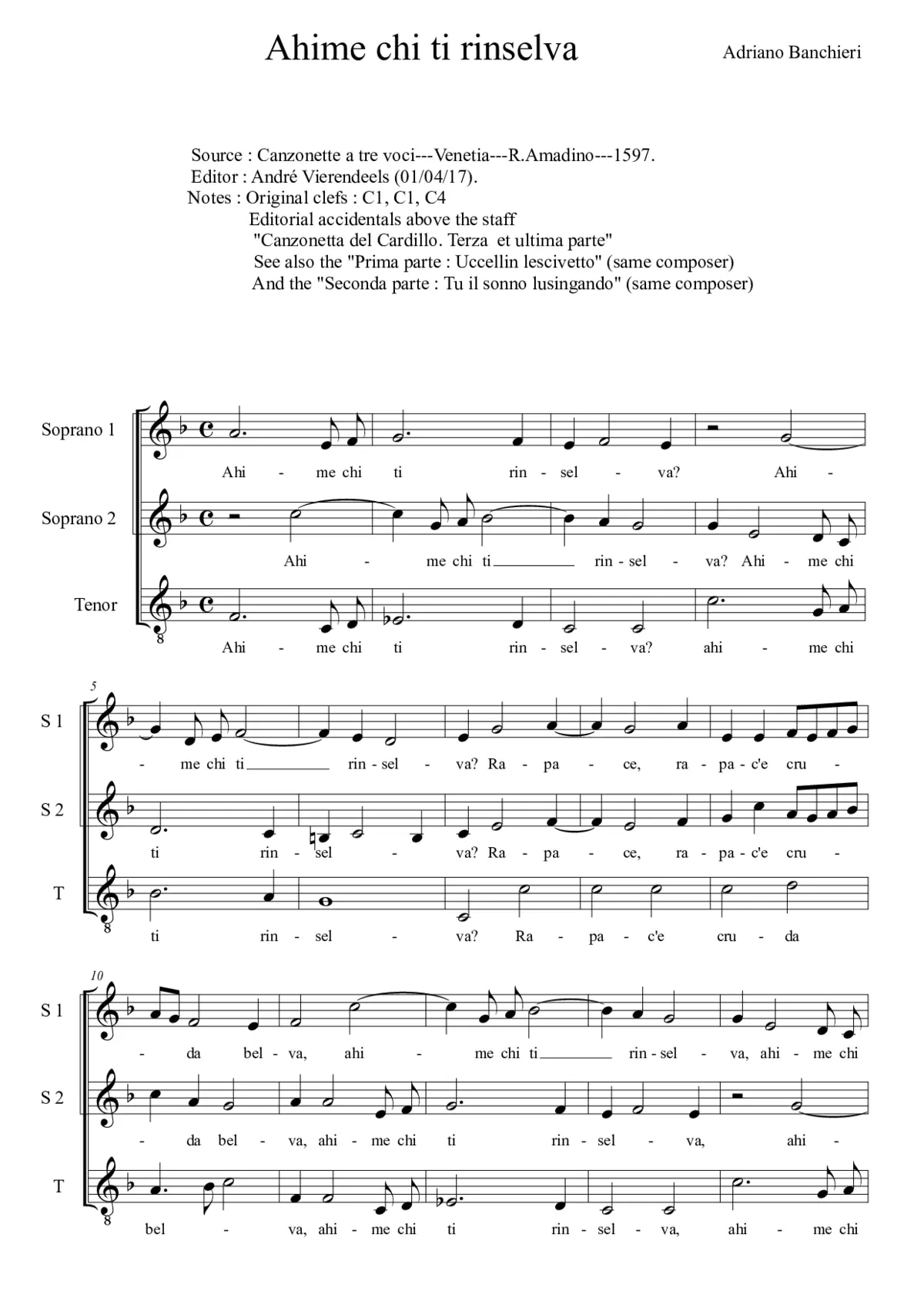Ahi me chi ti rinselva - Page 1