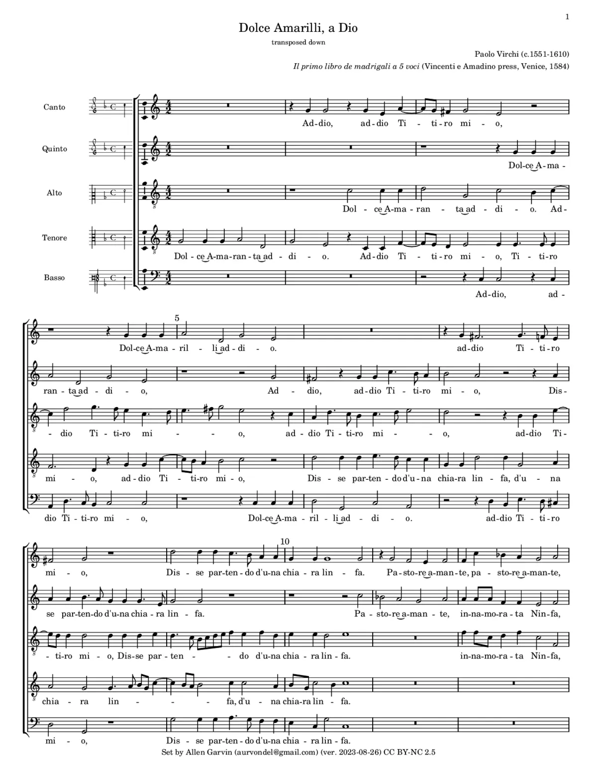 Dolce Amarilli, a Dio - Page 1