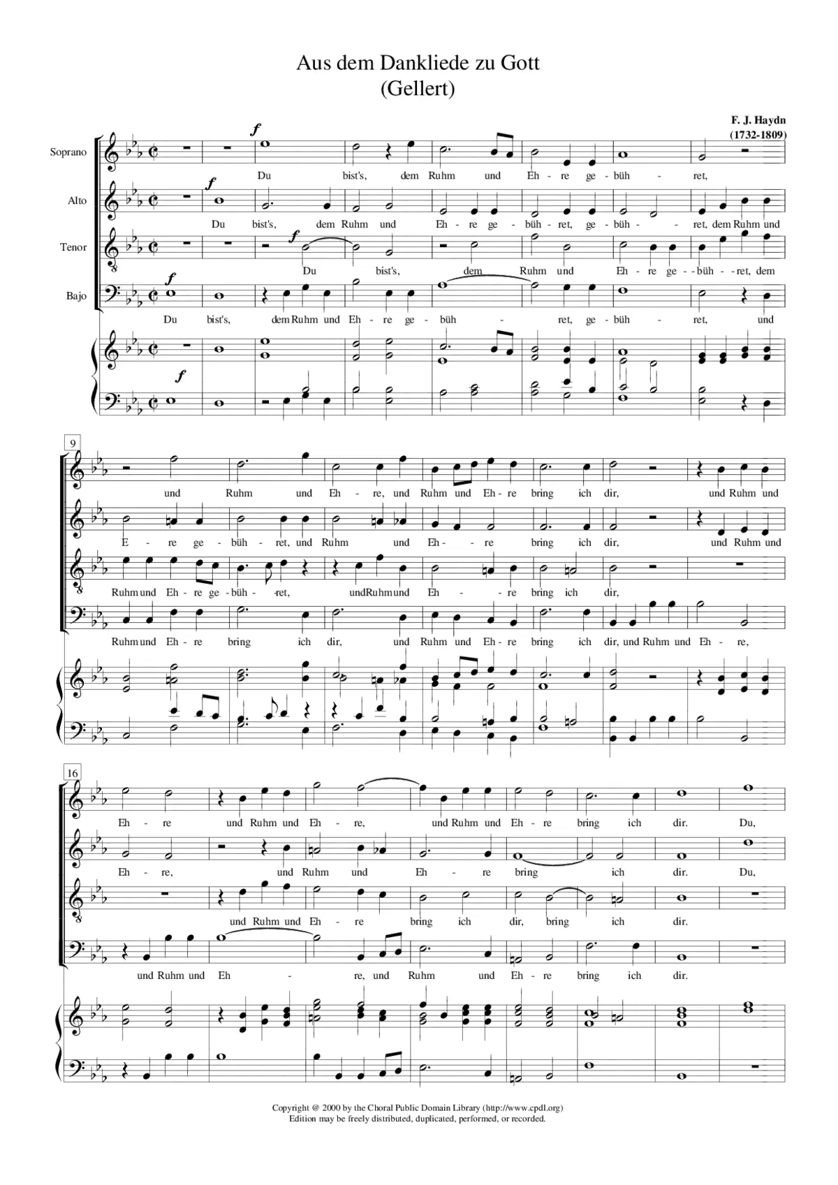 Aus dem Danklied zu Gott, Hob. XXVc:8 - Page 1