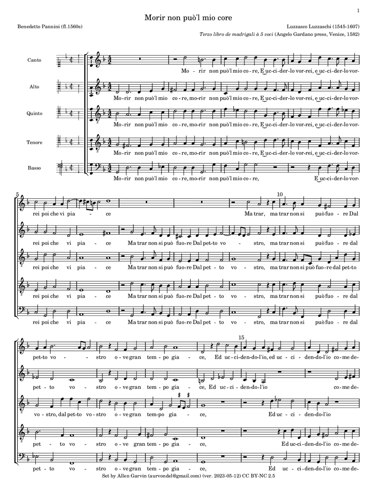 Morir non puo'l mio core - Page 1
