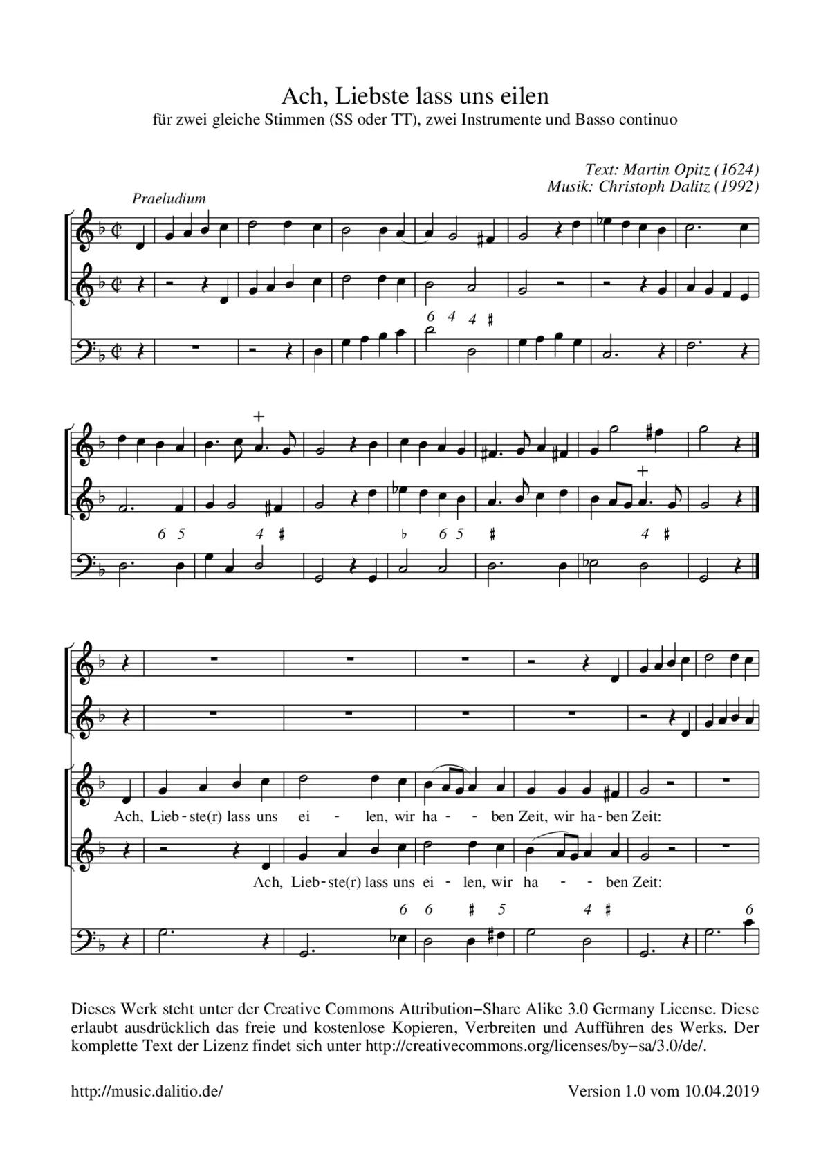 Ach, Liebste lass uns eilen - Page 1