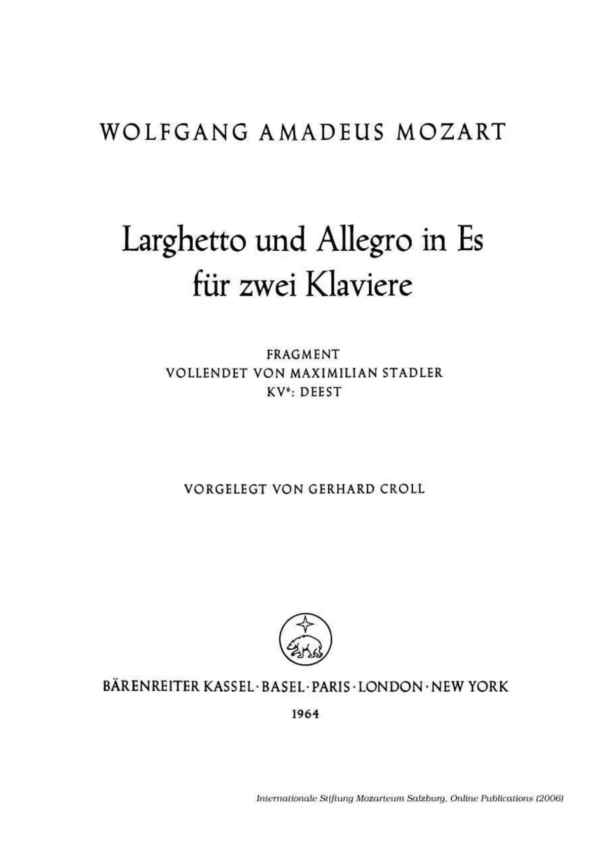 Larghetto und Allegro in Es für zwei Klaviere - Page 1