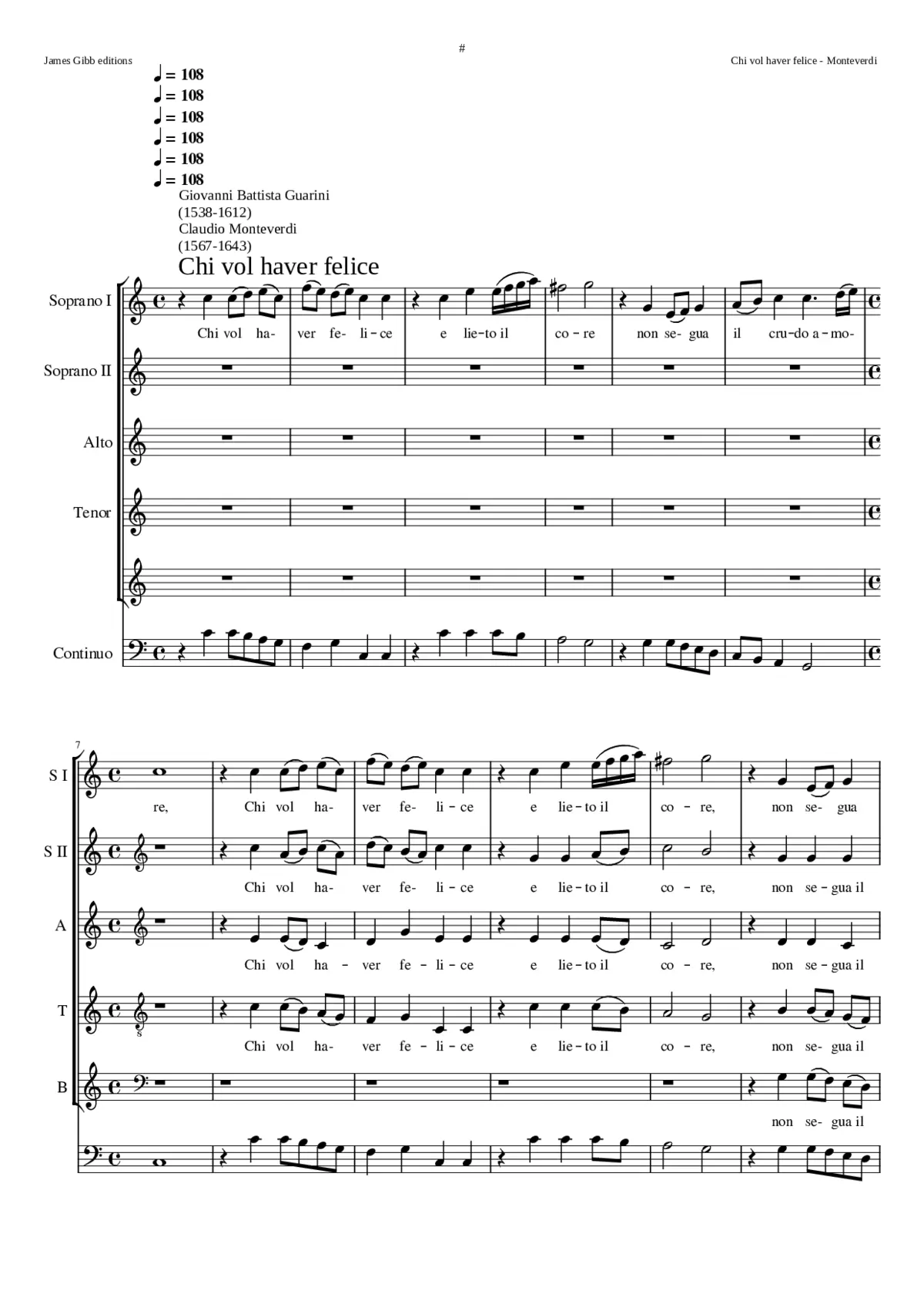 Chi vol haver felice e lieto il core SV 162 - Page 1