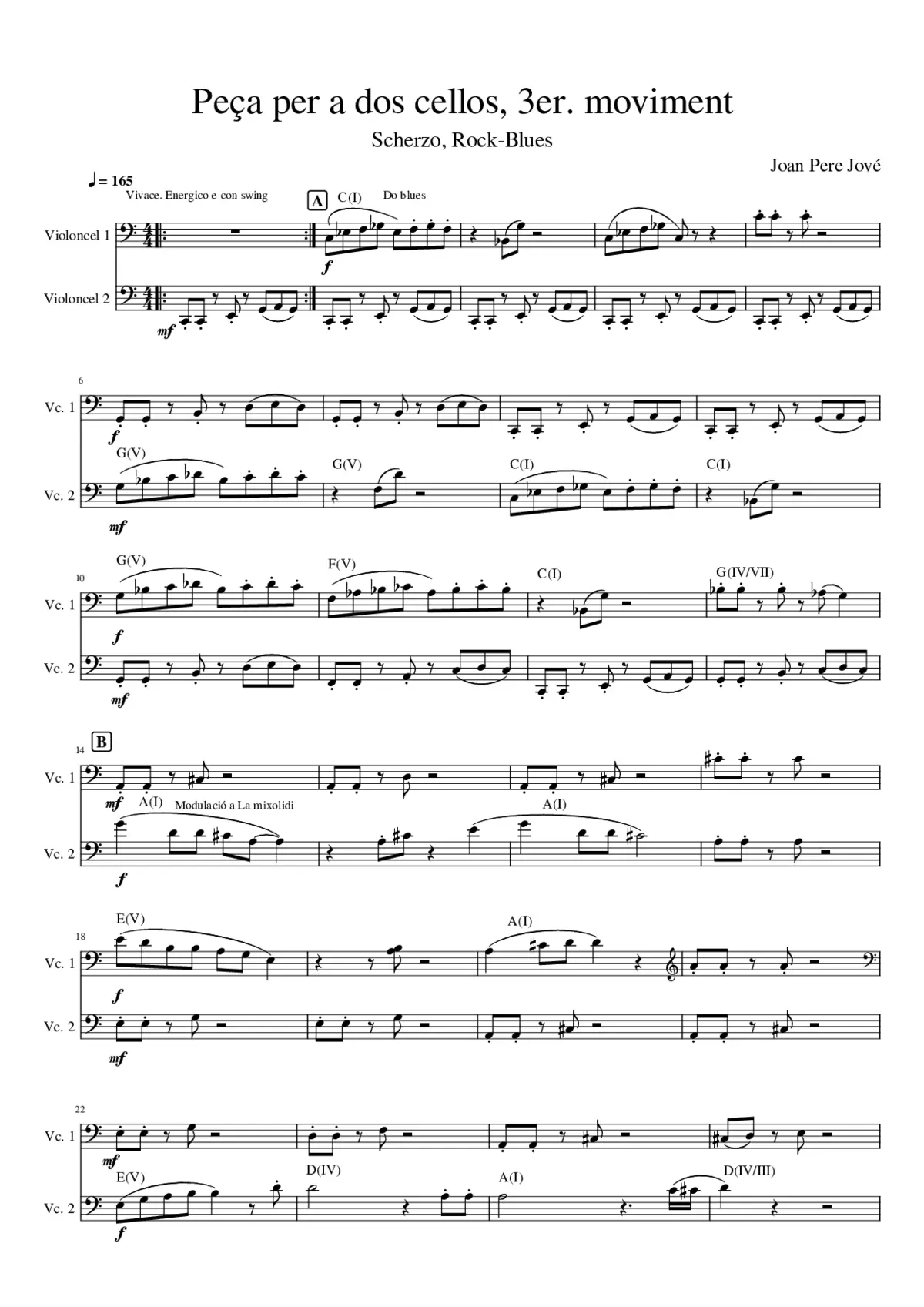 Two Cellos Music 3rd. mov. Scherzo-Blues - Page 1