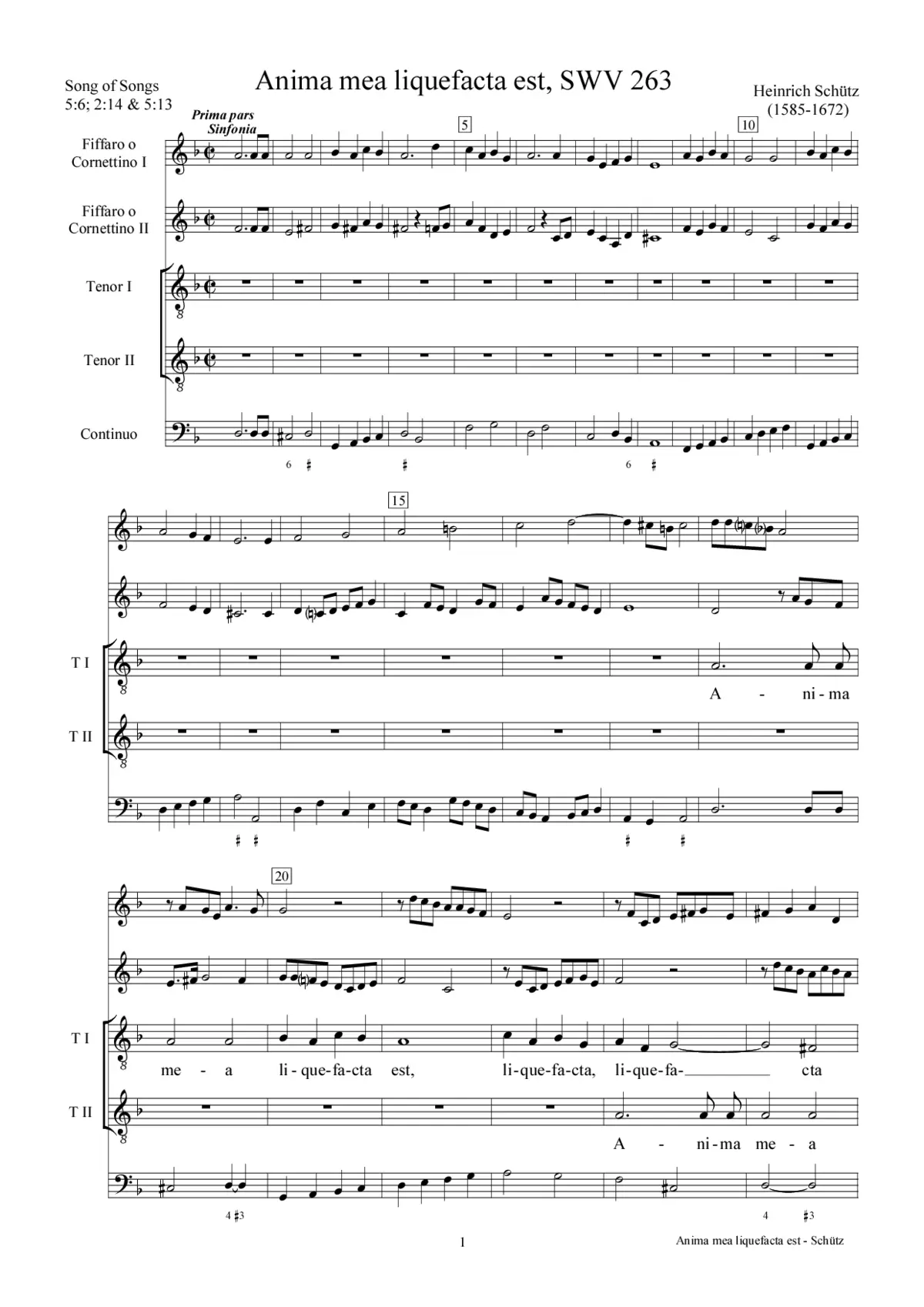 Anima mea liquefacta est, SWV 263 - Page 1