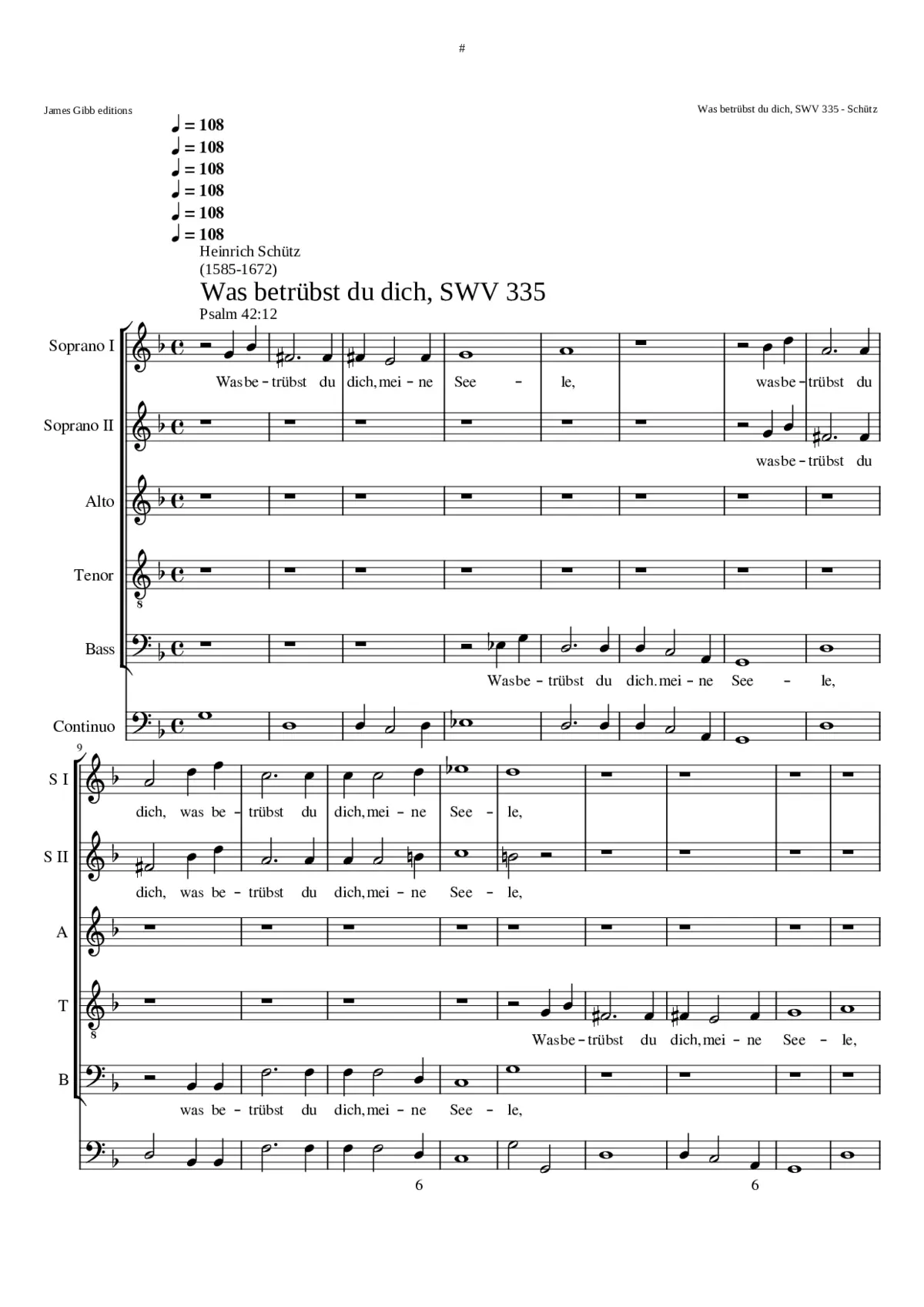 Was betrübst du dich meine Seele SWV 335 - Page 1