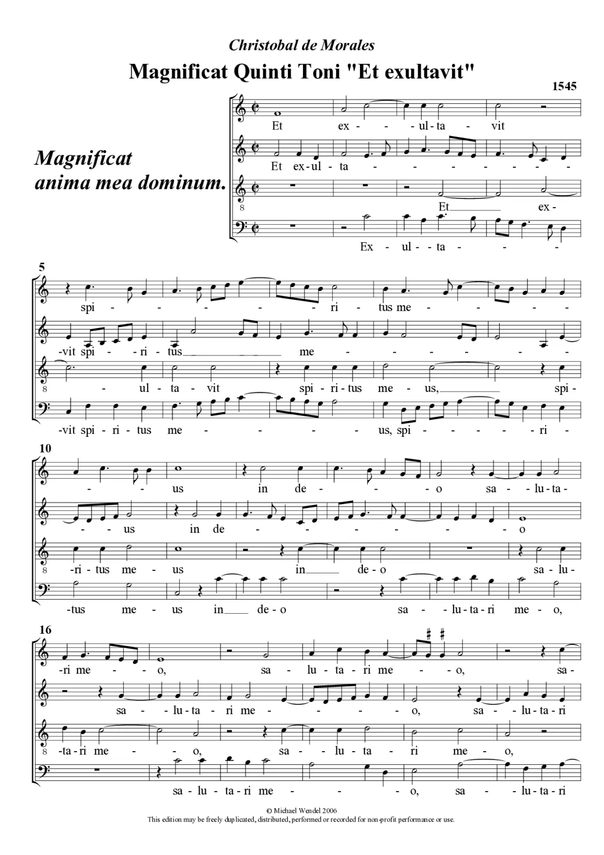 Magnificat Quinti Toni 'Et exultavit' - Page 1