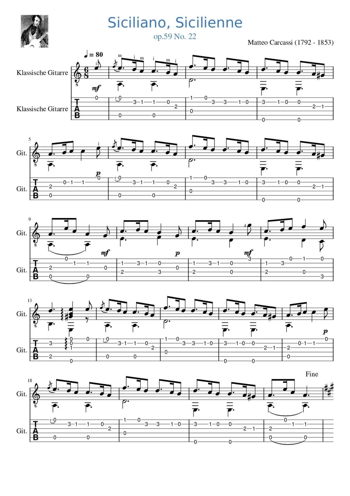 Matteo Carcassi op.59 No.22 Siciliano - Page 1