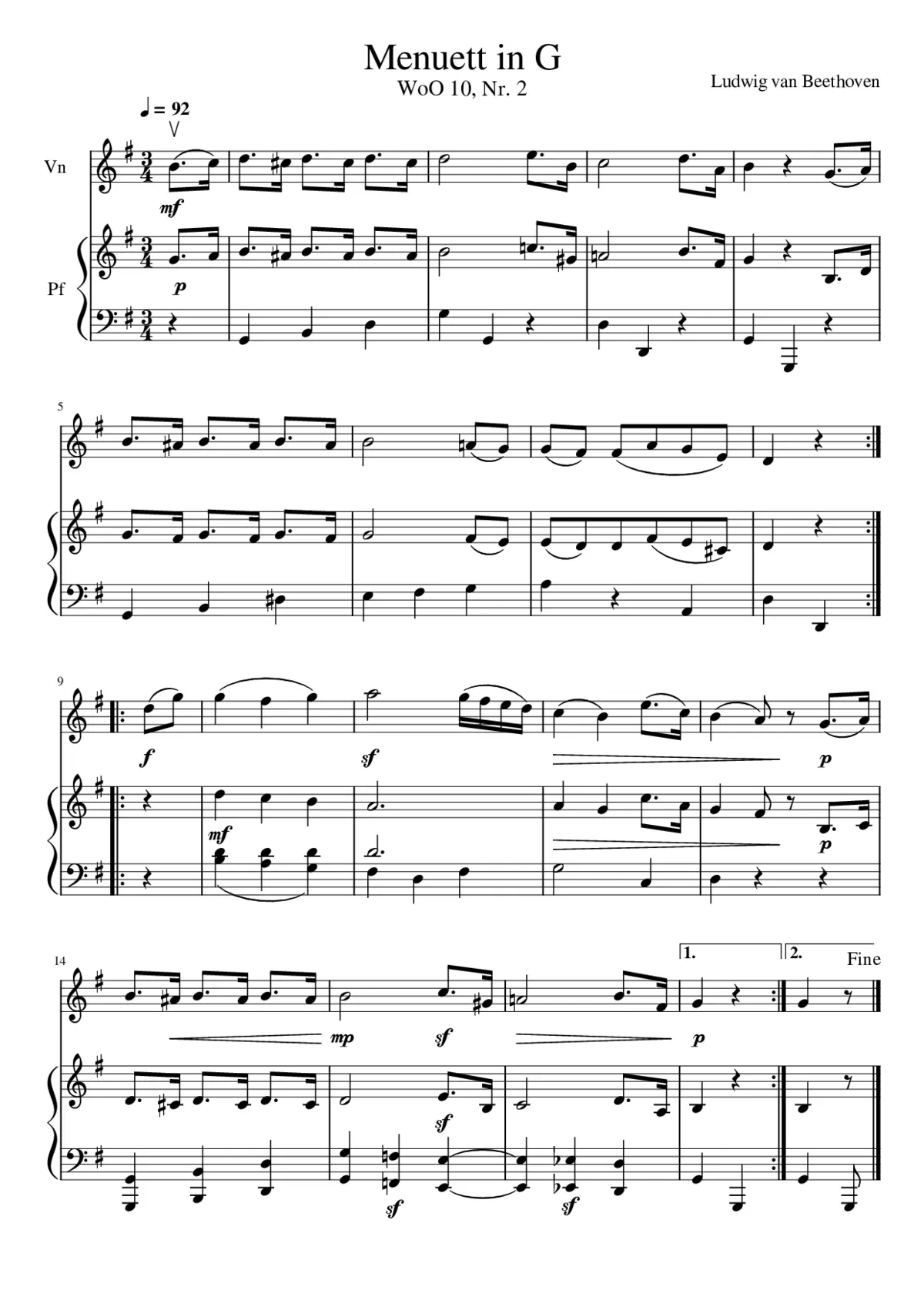 Minuet in G major WoO 10 No. 2 - Page 1