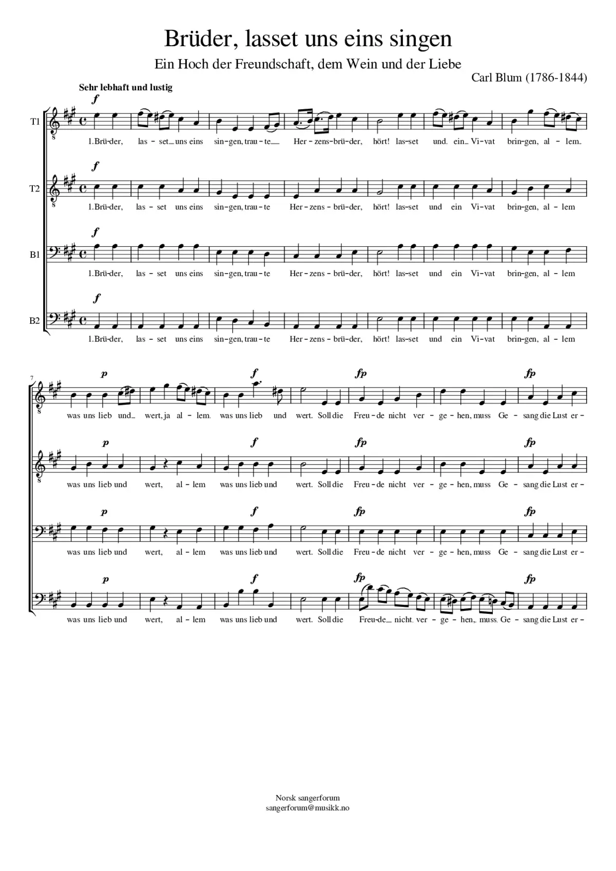 Brüder lasset uns eins singen - Page 1