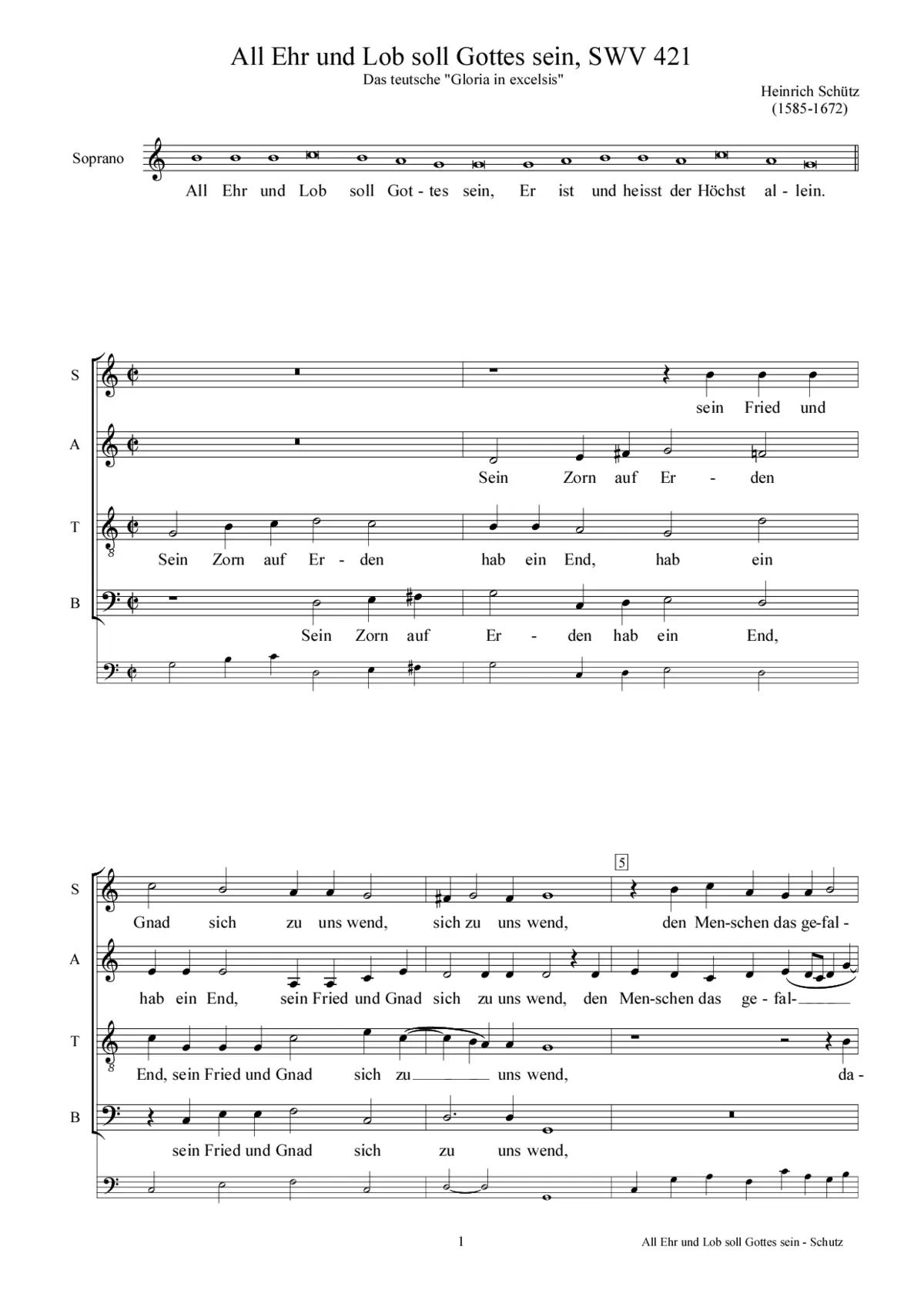All Ehr und Lob soll Gottes sein, SWV 421 - Page 1