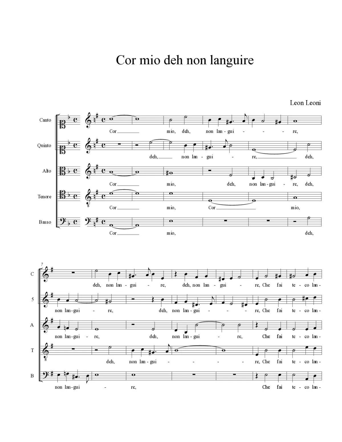 Cor mio deh non languire - Page 1