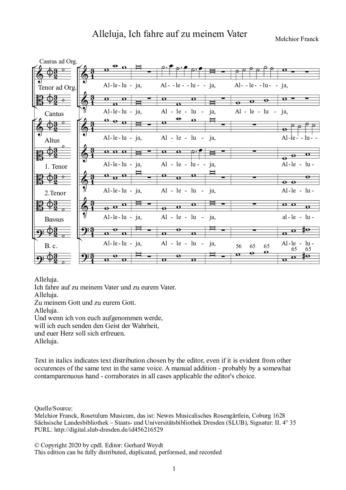 Alleluja, Ich fahre auf zu meinem Vater - Page 1