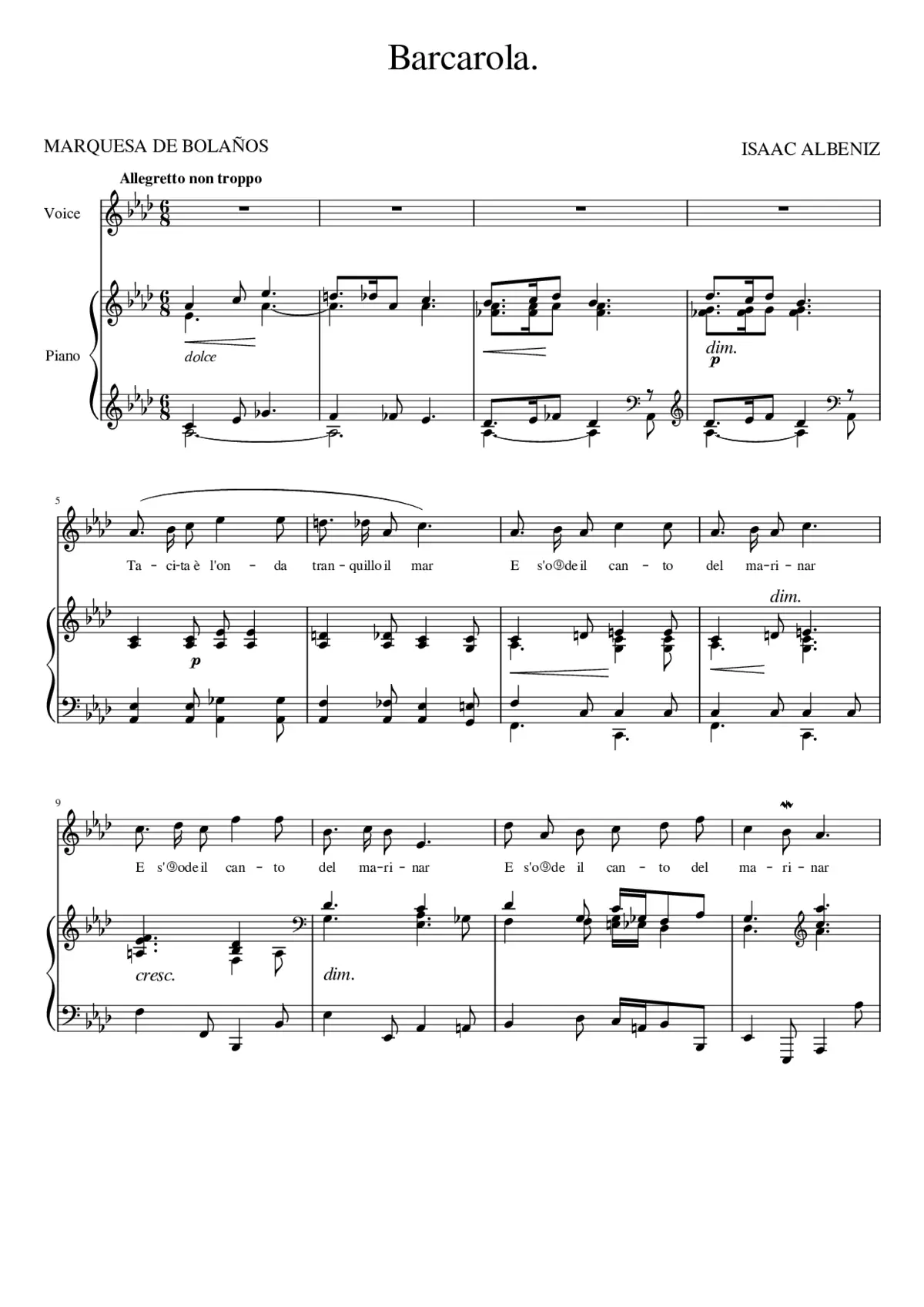 Barcarola. Isaac Albeniz - Page 1