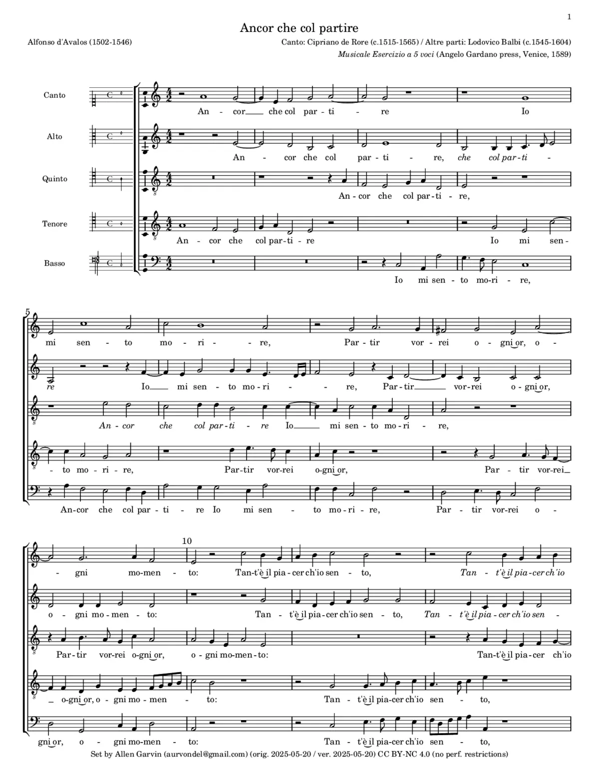 Ancor che col partire - Page 1