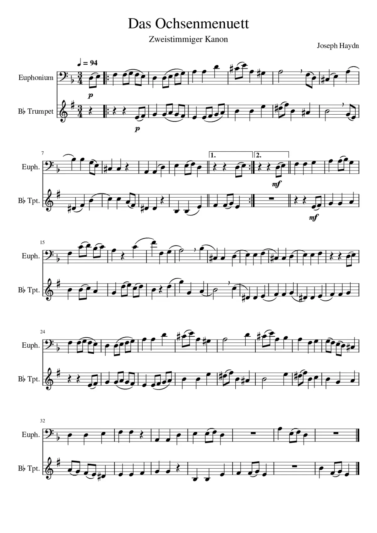 Das Ochsenmenuett euph - Page 1