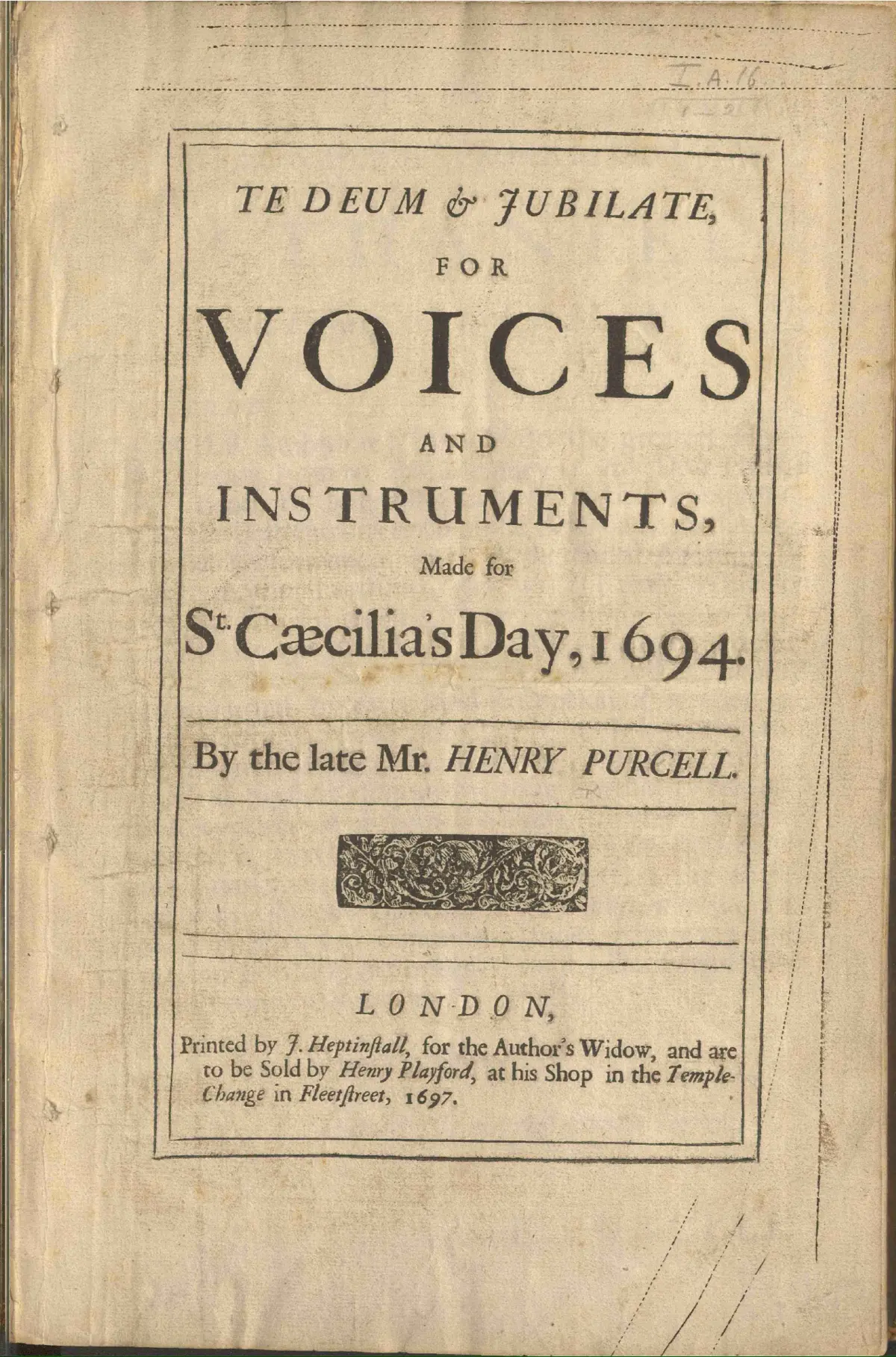 Te Deum and Jubilate Deo, for St. Cecilia's Day 1694 - Page 1