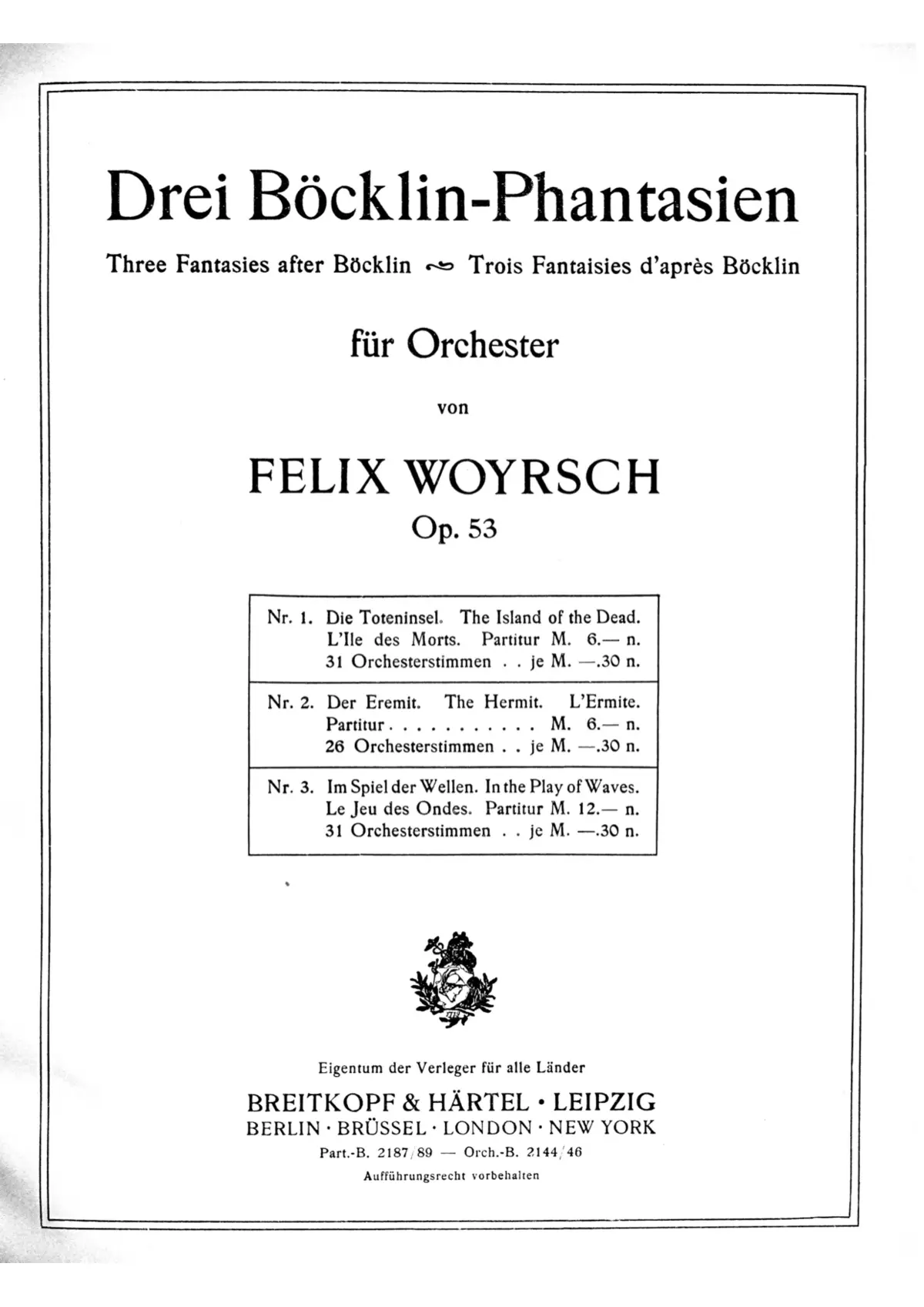 Drei Böcklin-Phantasien für Orchester - Page 1