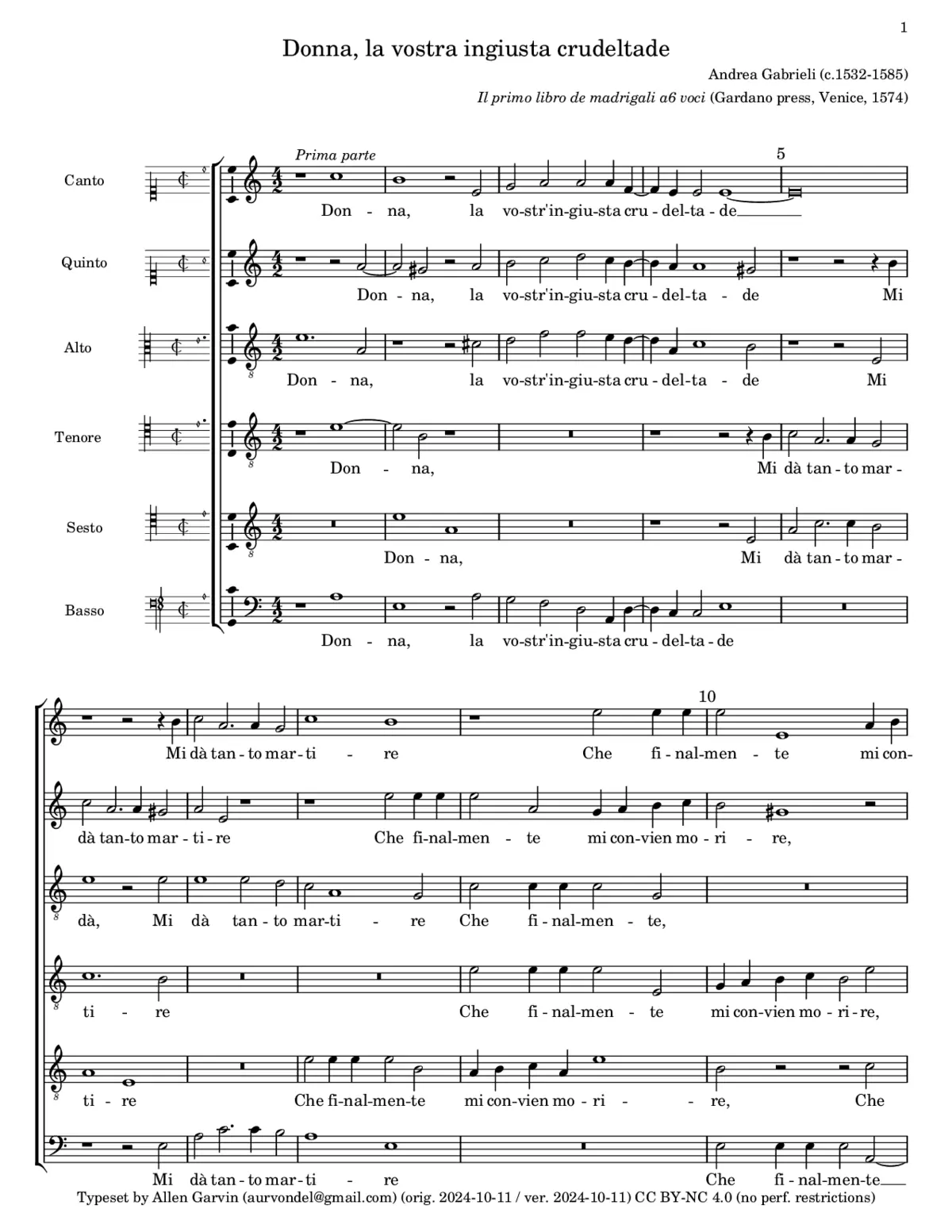 Donna, la vostra ingiusta crudeltade - Page 1