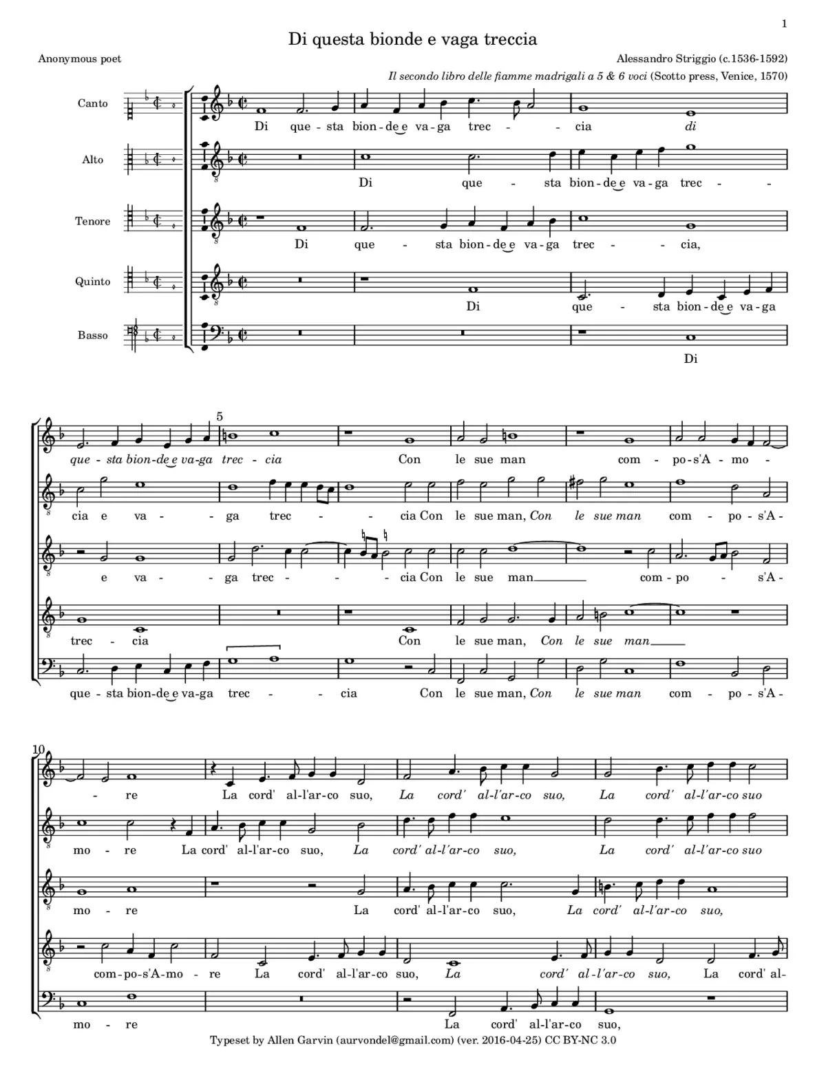 Di questa bionde e vaga treccia - Page 1
