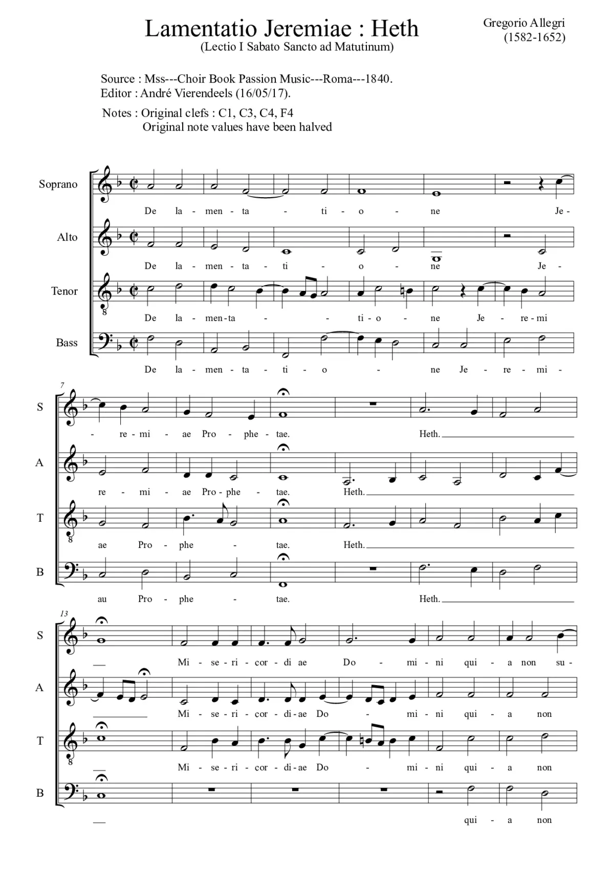 Lamentatio Jeremiae - Sabbato Sancto - Heth - Page 1
