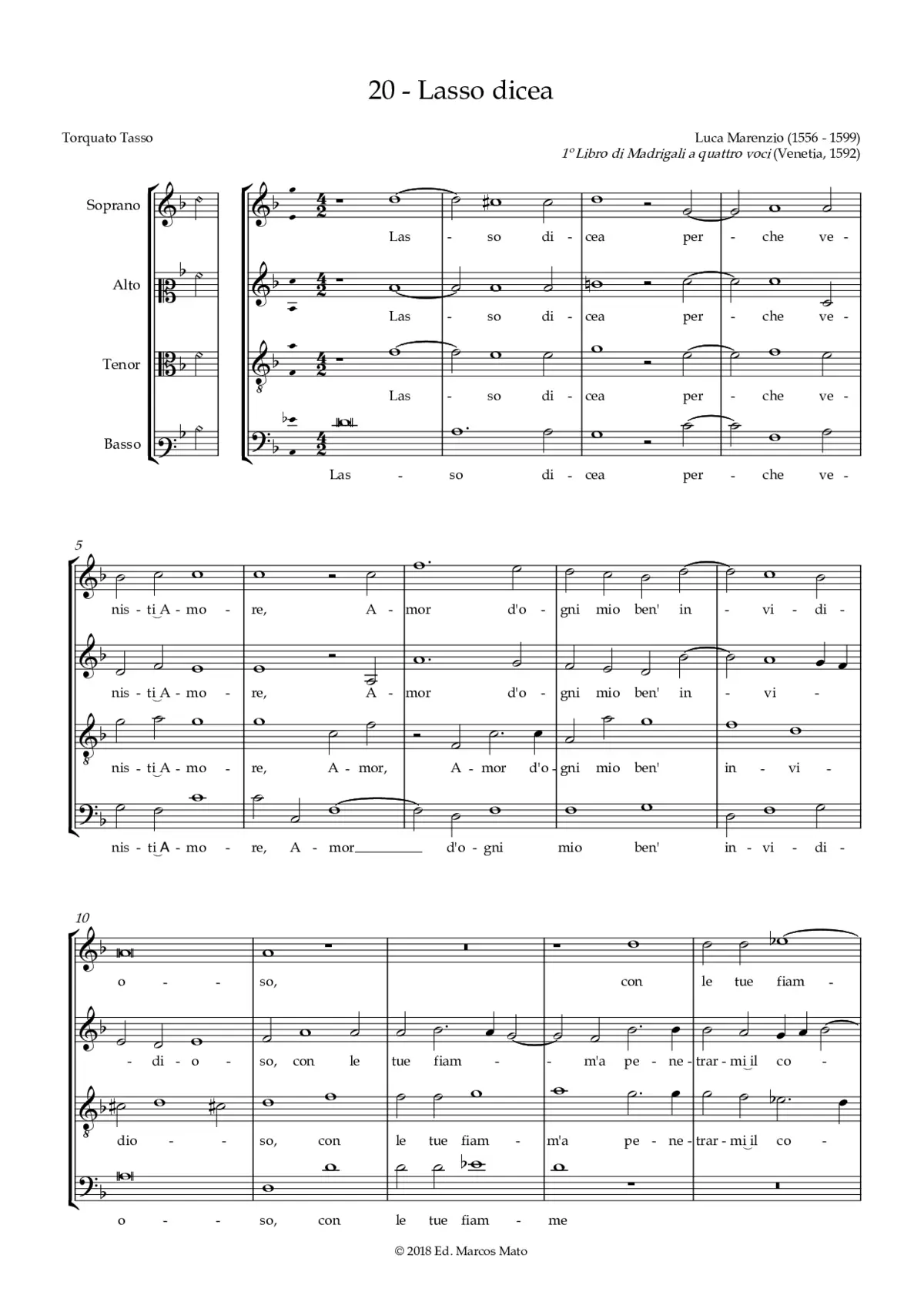 Lasso, dicea, perche venisti, Amore - Page 1