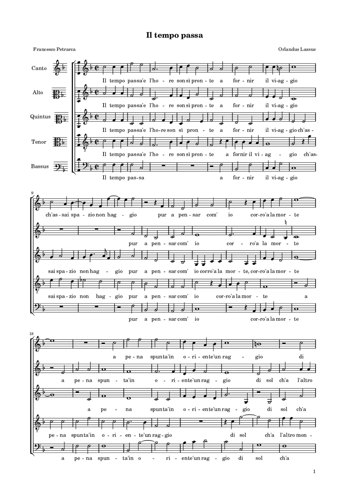 Il tempo passa e l'hore son sì pronte - Page 1