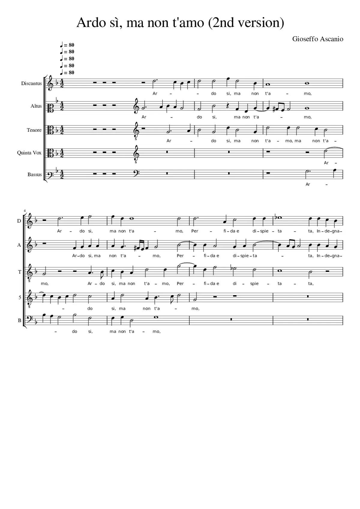 Ardo sì ma non t'amo (2nd setting the other may be found here.) - Page 1